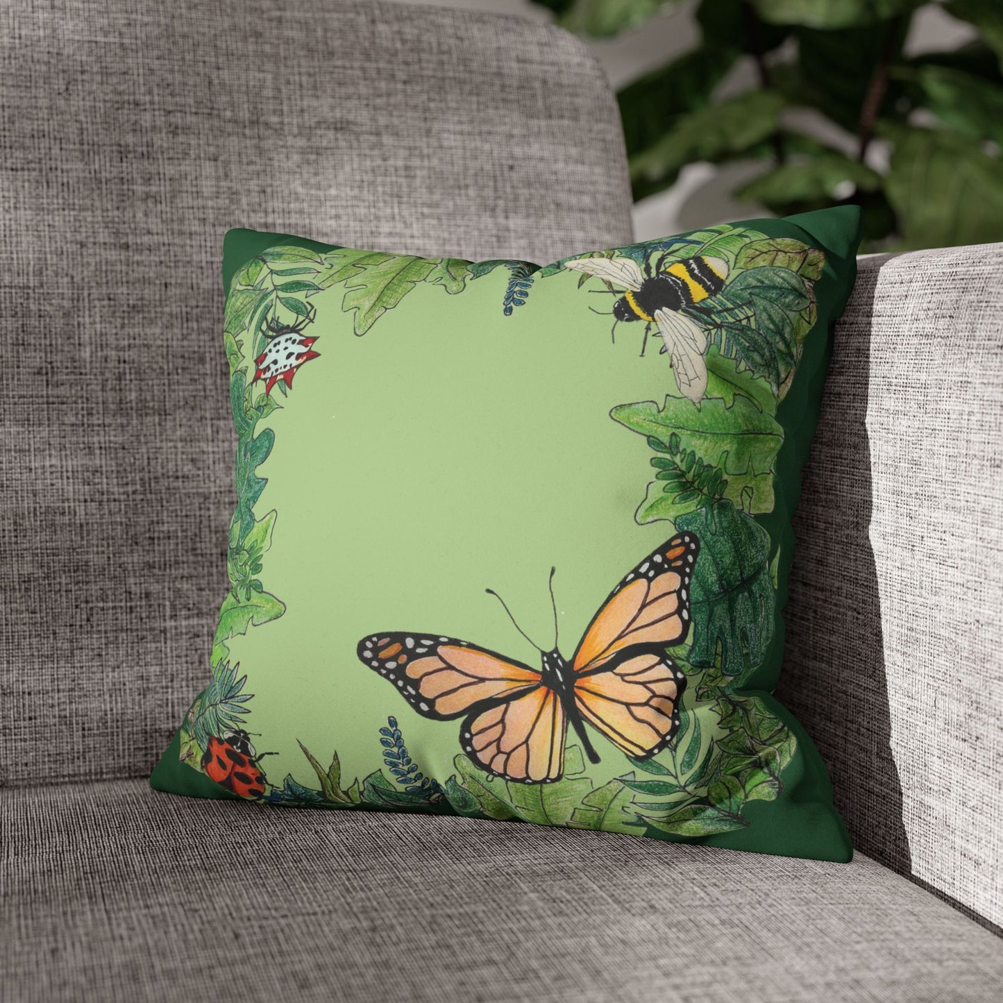 Garden Life - Faux Suede Square Pillow Case - Light Green