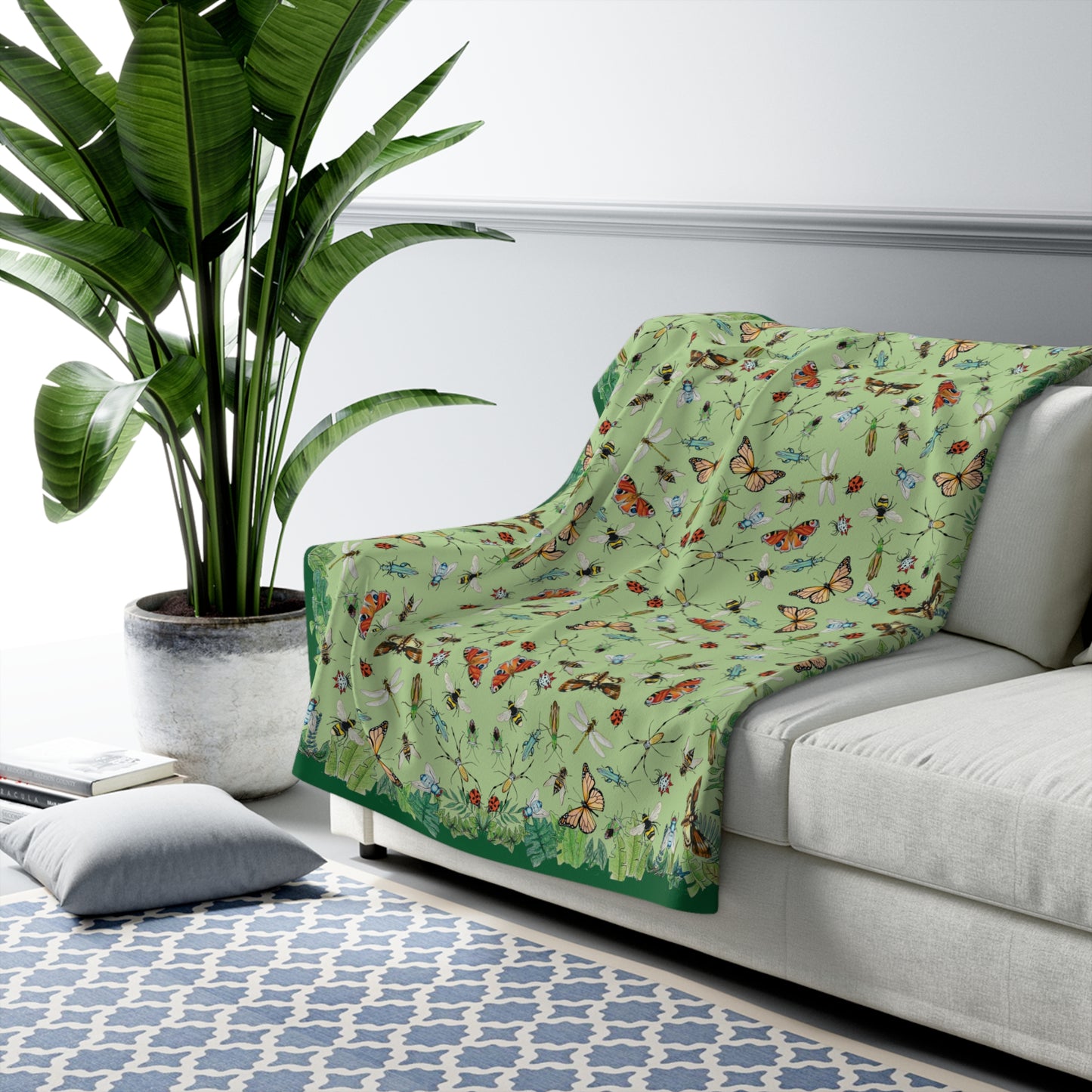 Garden Life - Sherpa Fleece Blanket - Light Green