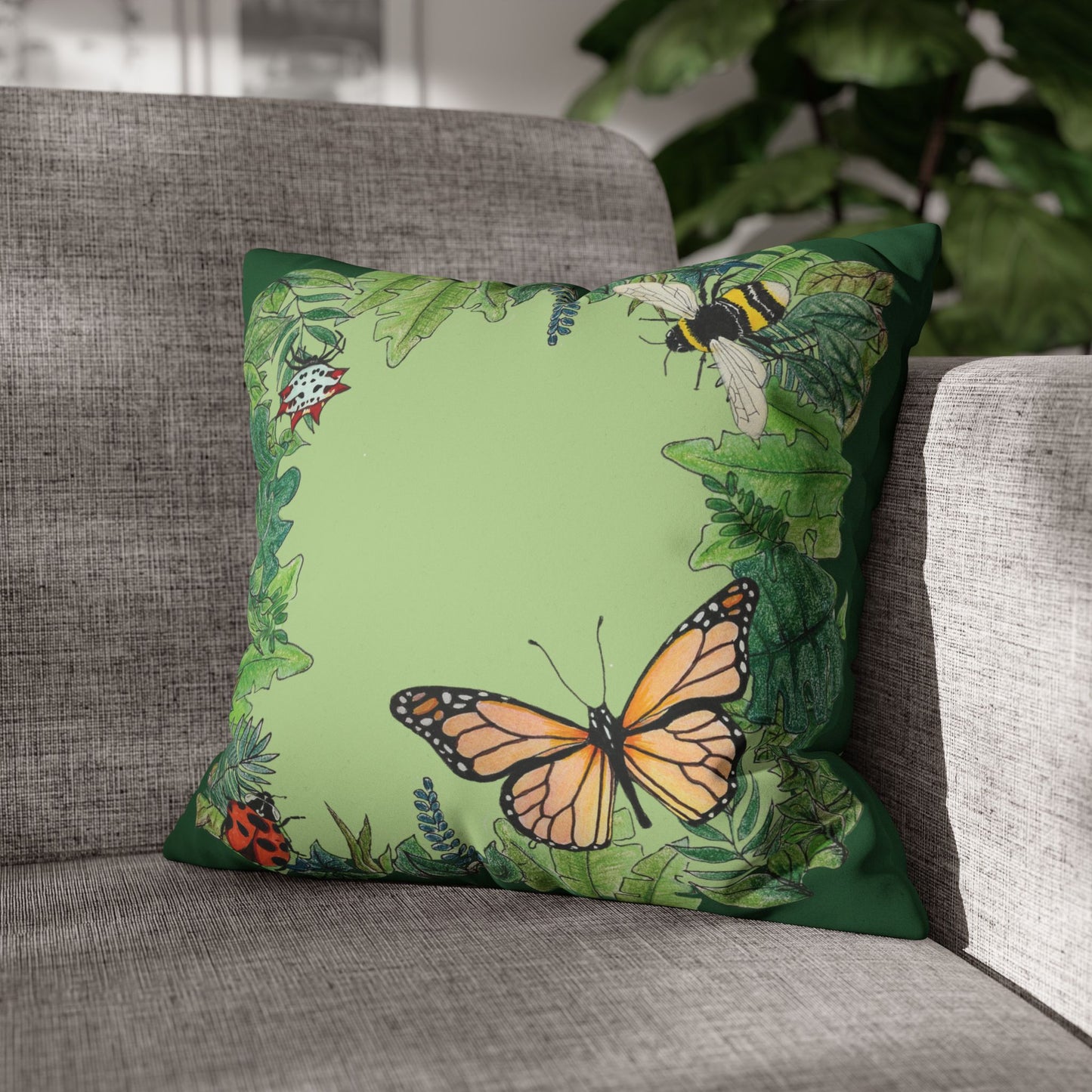Garden Life - Faux Suede Square Pillow Case - Light Green