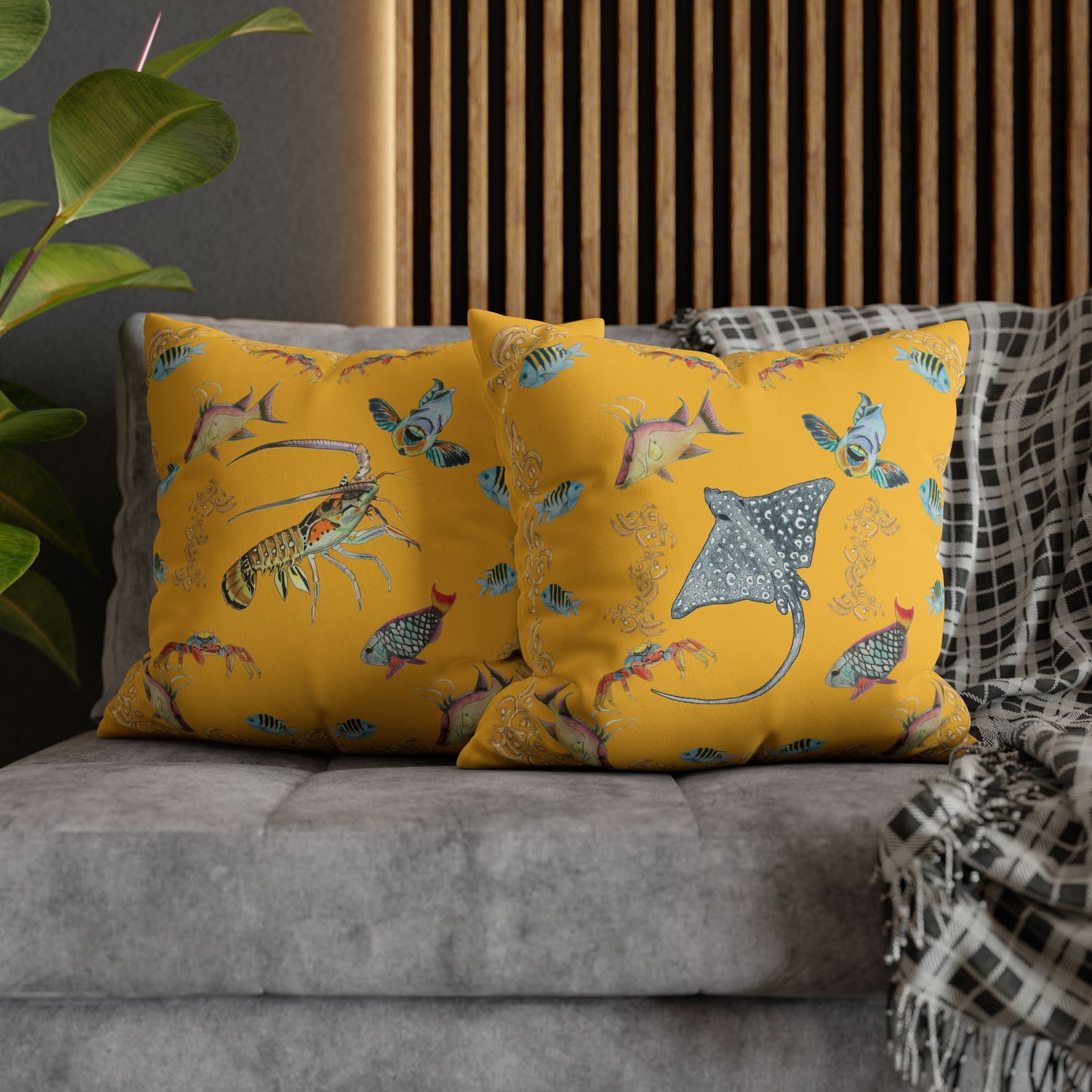 Sargasso Sea - Faux Suede Square Pillow Case - Mango