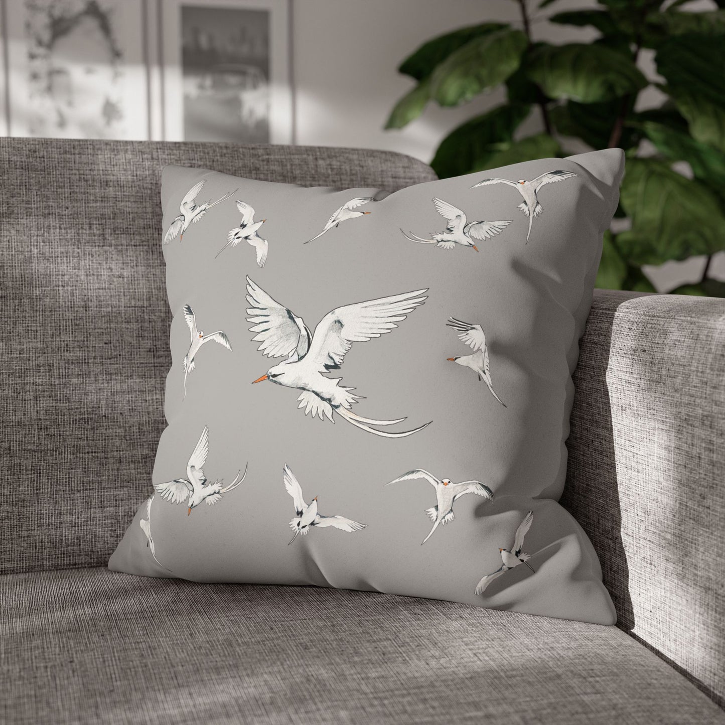 Longtails - Faux Suede Square Pillow Case - Light Grey