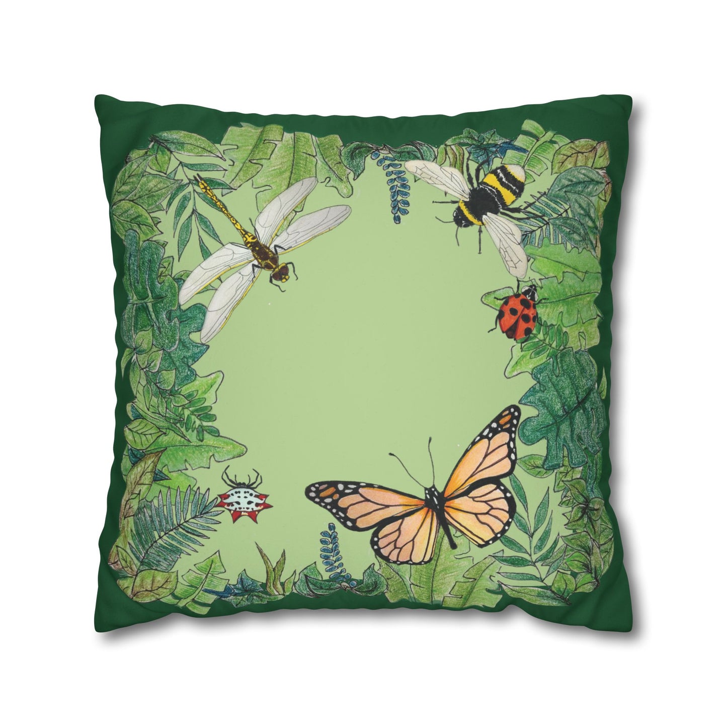 Garden Life - Faux Suede Square Pillow Case - Light Green