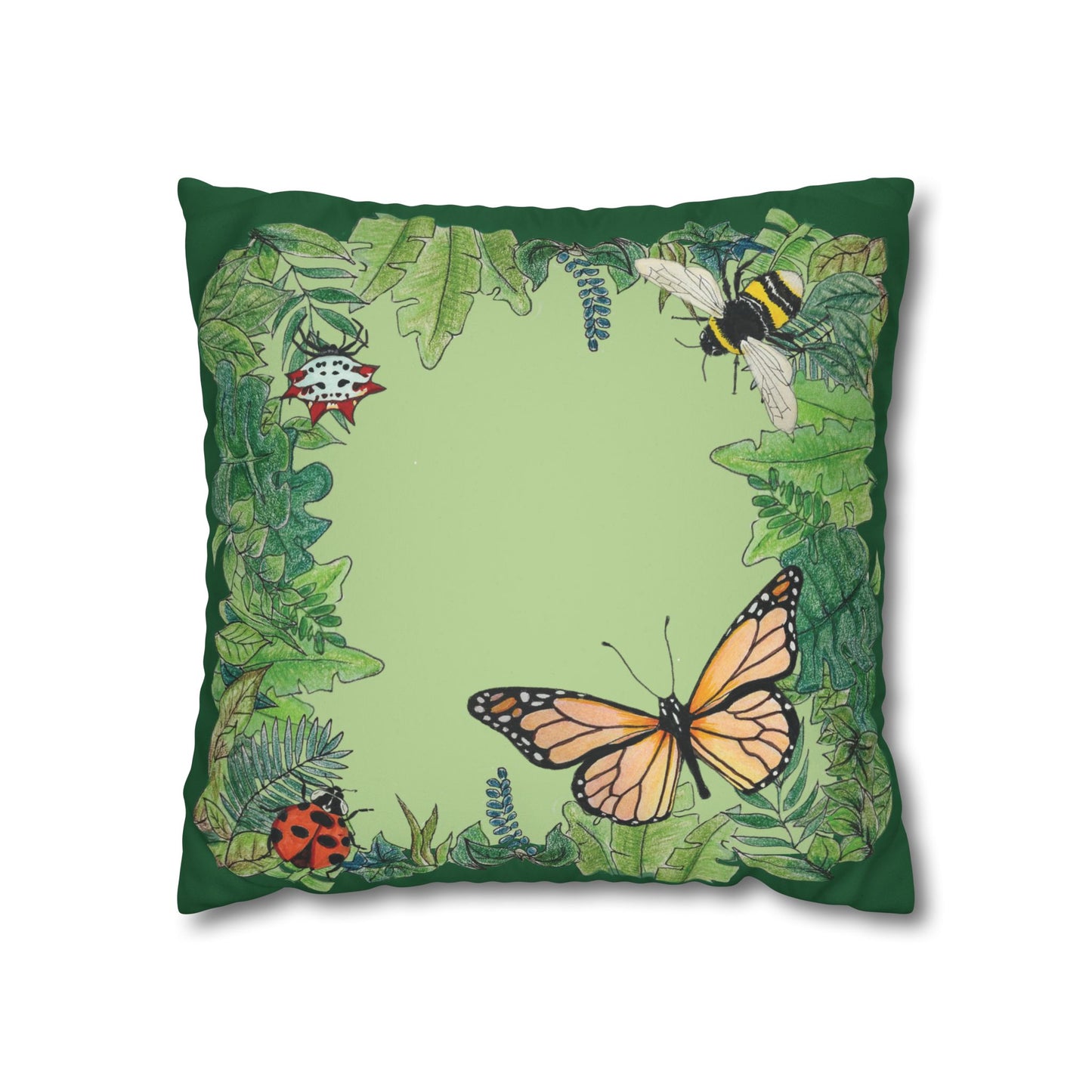 Garden Life - Faux Suede Square Pillow Case - Light Green