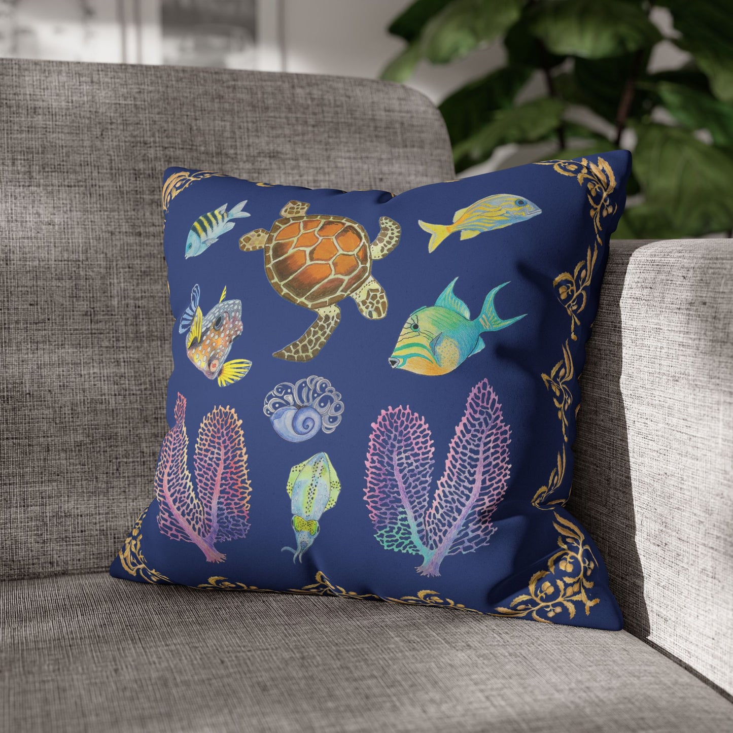 Sargasso Sea - Faux Suede Square Pillow Case - Dark Blue