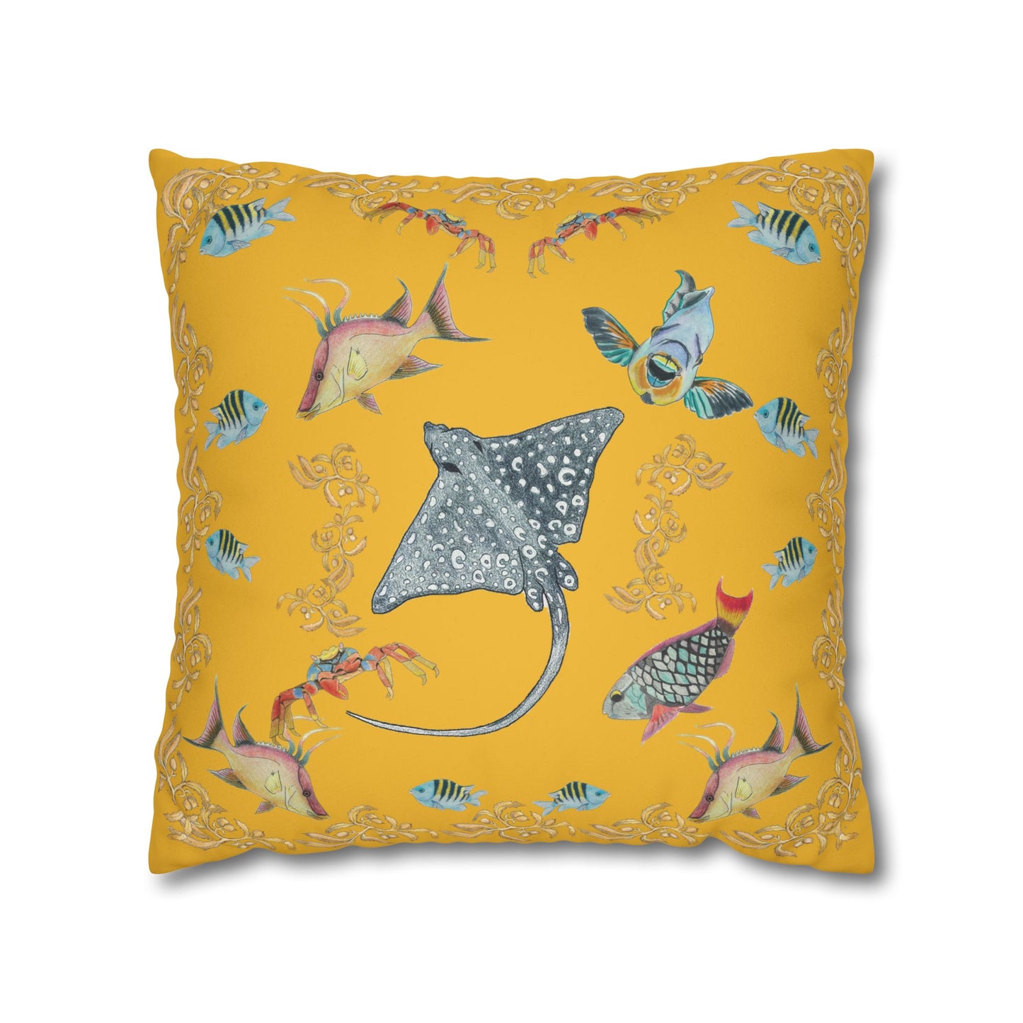Sargasso Sea - Faux Suede Square Pillow Case - Mango