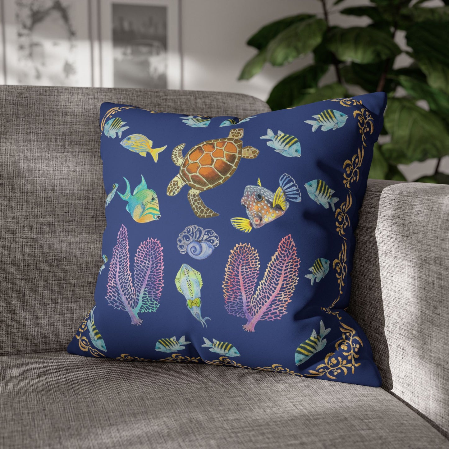 Sargasso Sea - Faux Suede Square Pillow Case - Dark Blue