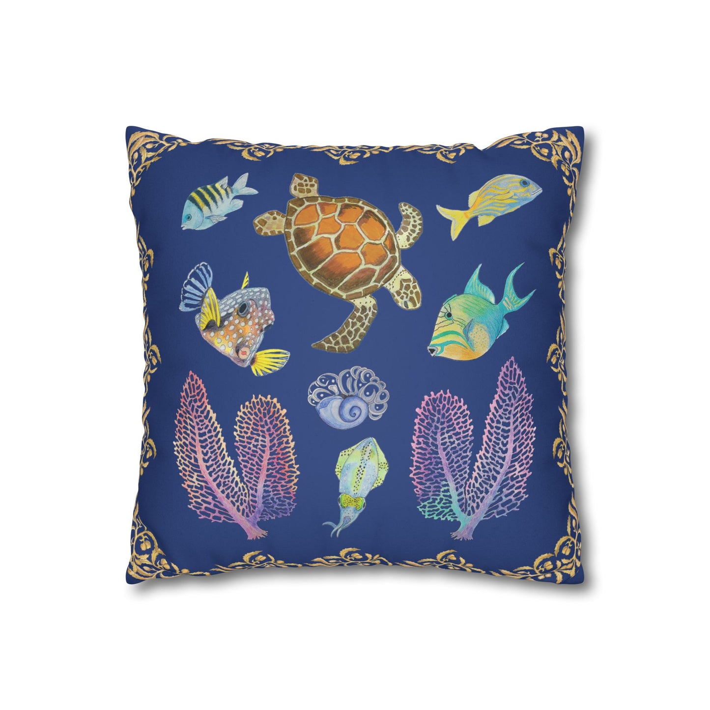 Sargasso Sea - Faux Suede Square Pillow Case - Dark Blue