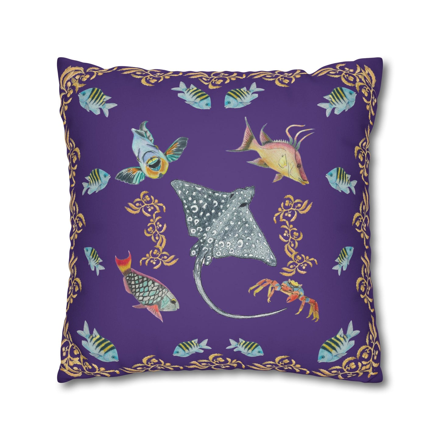 Sargasso Sea - Faux Suede Square Pillow Case - Deep Purple