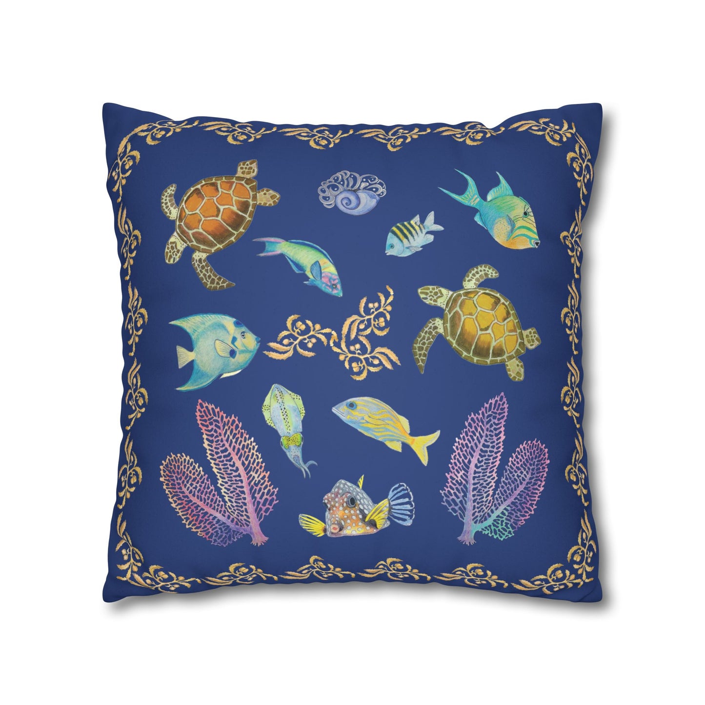 Sargasso Sea - Faux Suede Square Pillow Case - Dark Blue