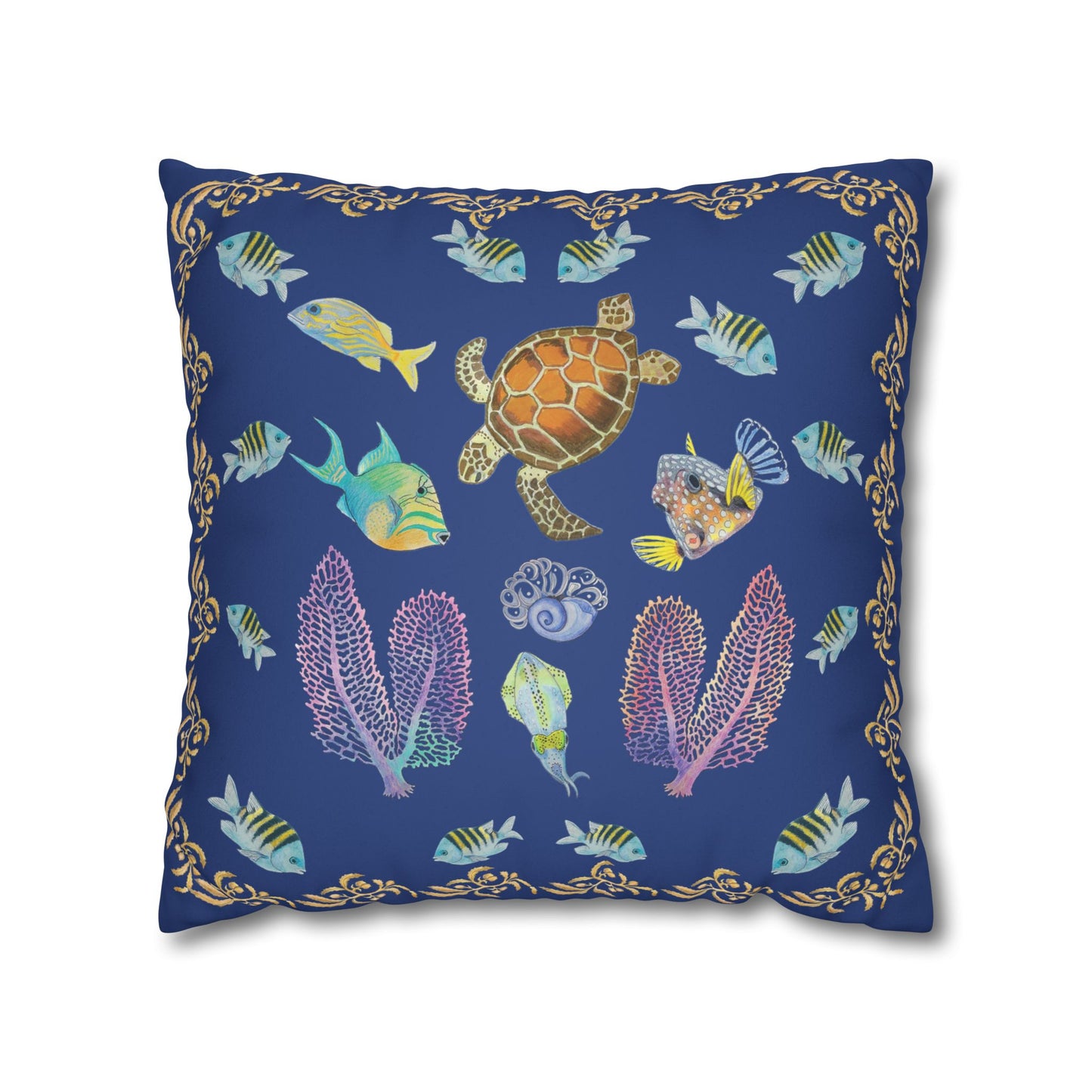 Sargasso Sea - Faux Suede Square Pillow Case - Dark Blue