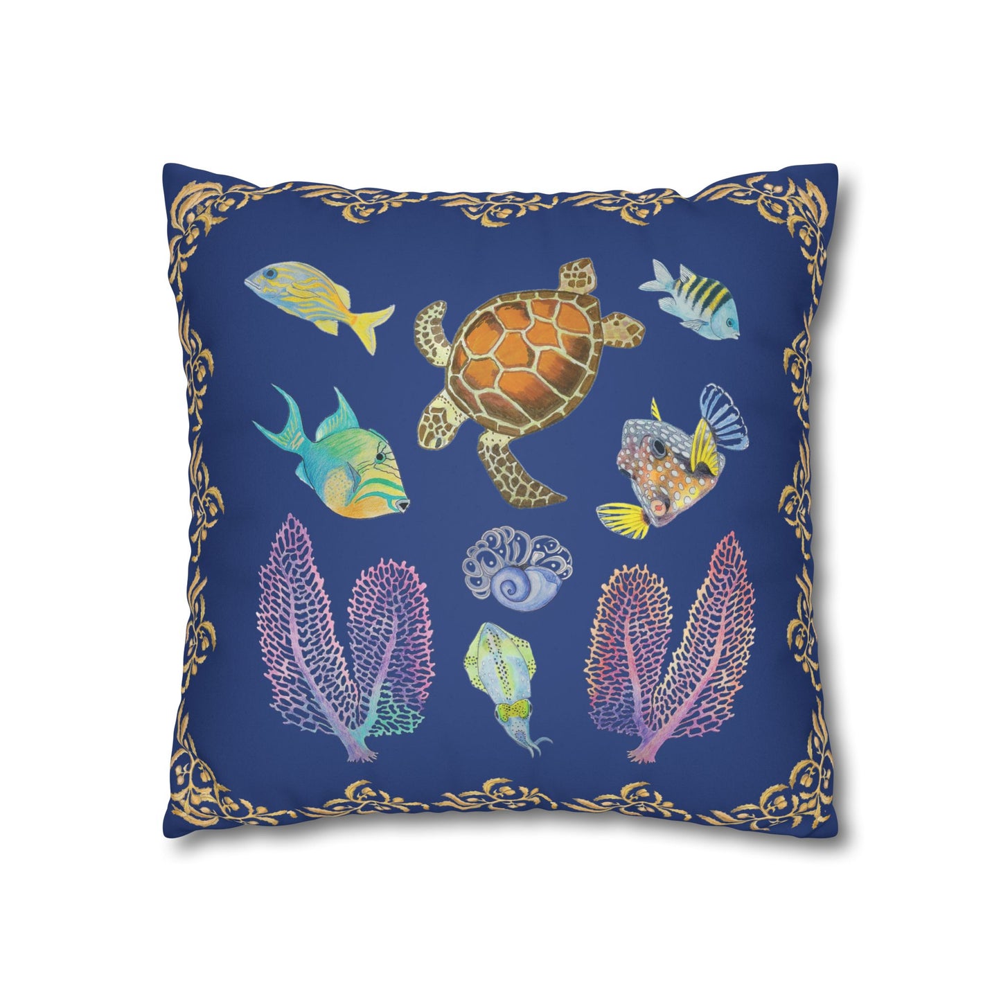 Sargasso Sea - Faux Suede Square Pillow Case - Dark Blue