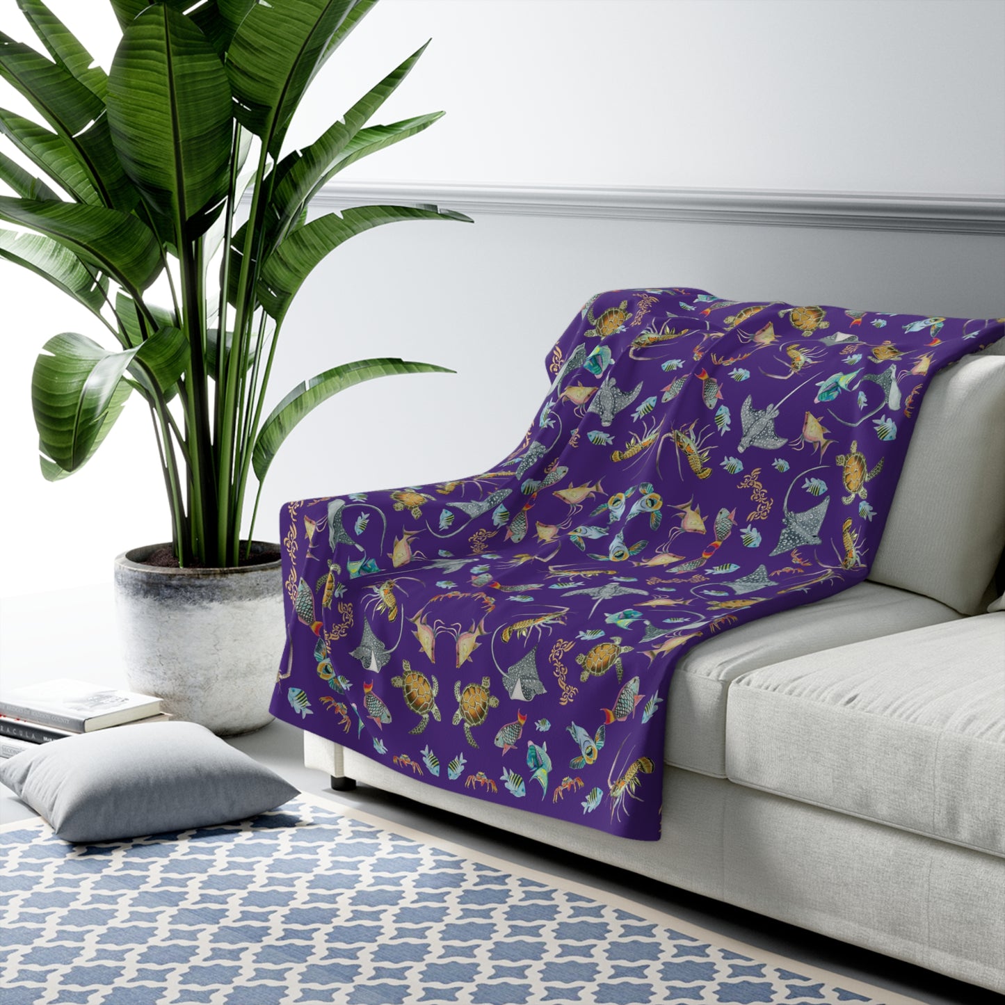 Sargasso Sea - Sherpa Fleece Blanket - Deep Purple