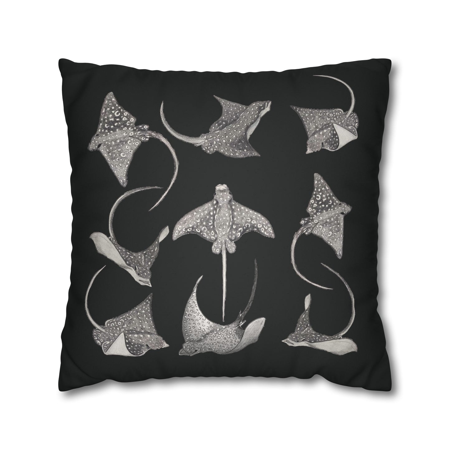Eagle Ray - Faux Suede Square Pillow Case - Black