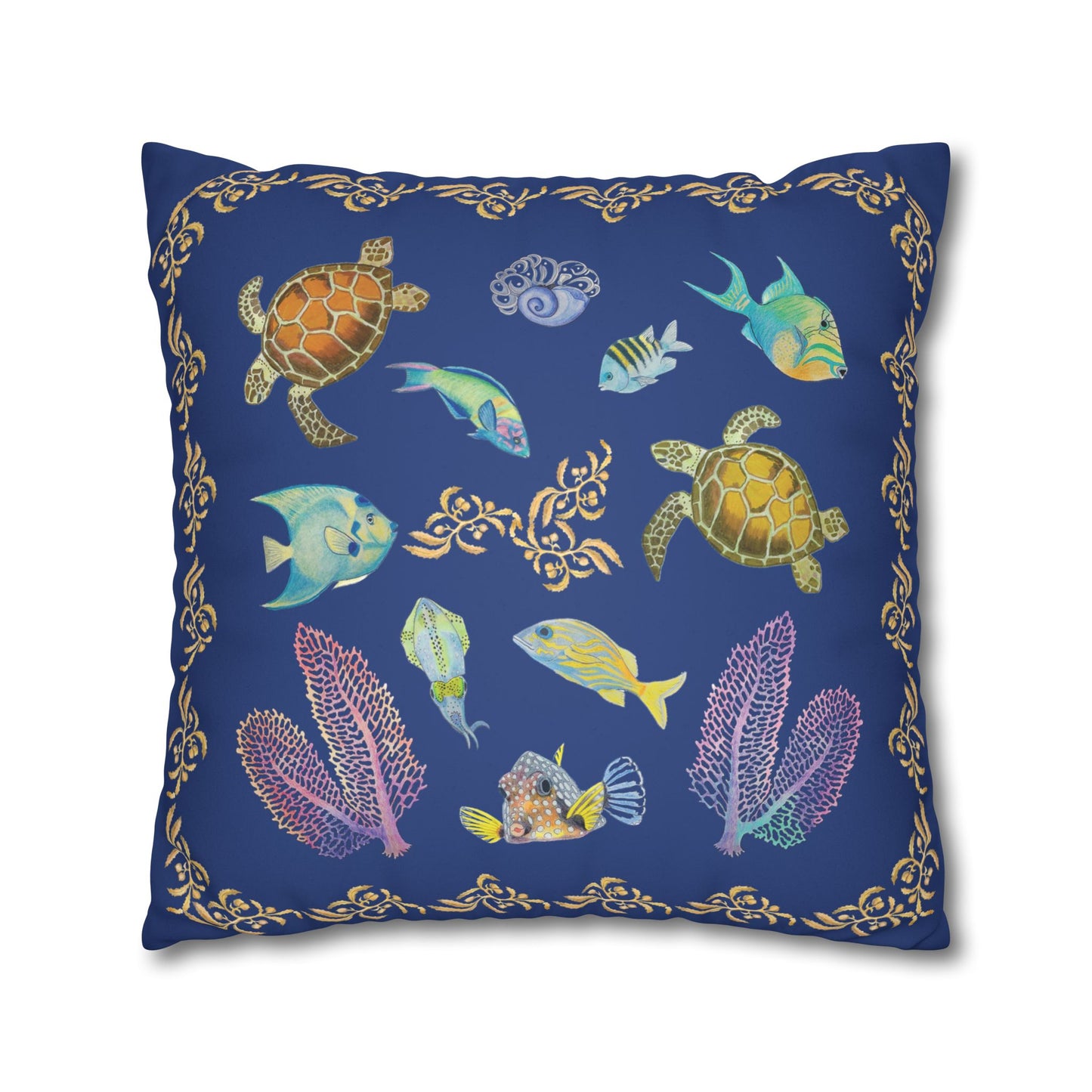 Sargasso Sea - Faux Suede Square Pillow Case - Dark Blue