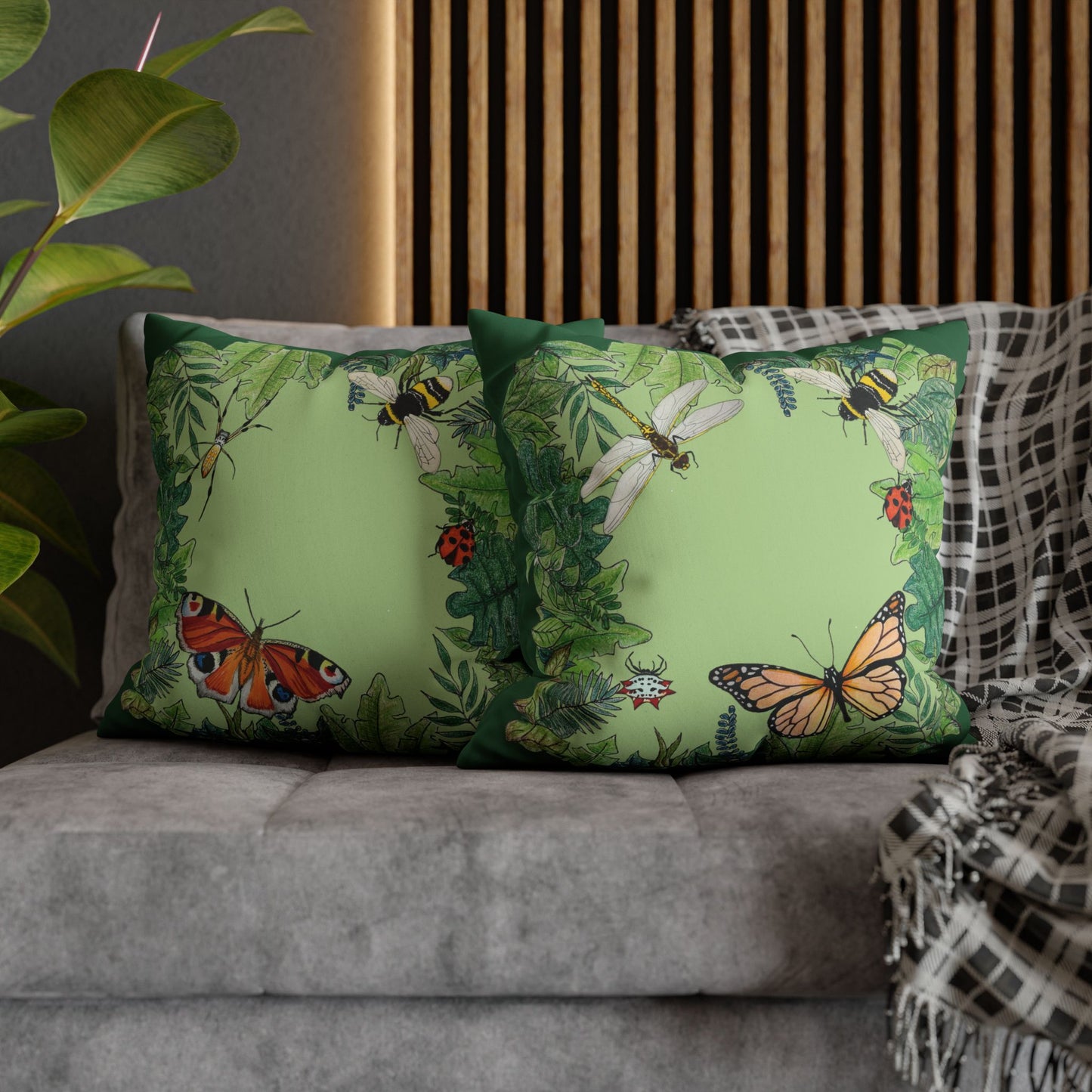 Garden Life - Faux Suede Square Pillow Case - Light Green