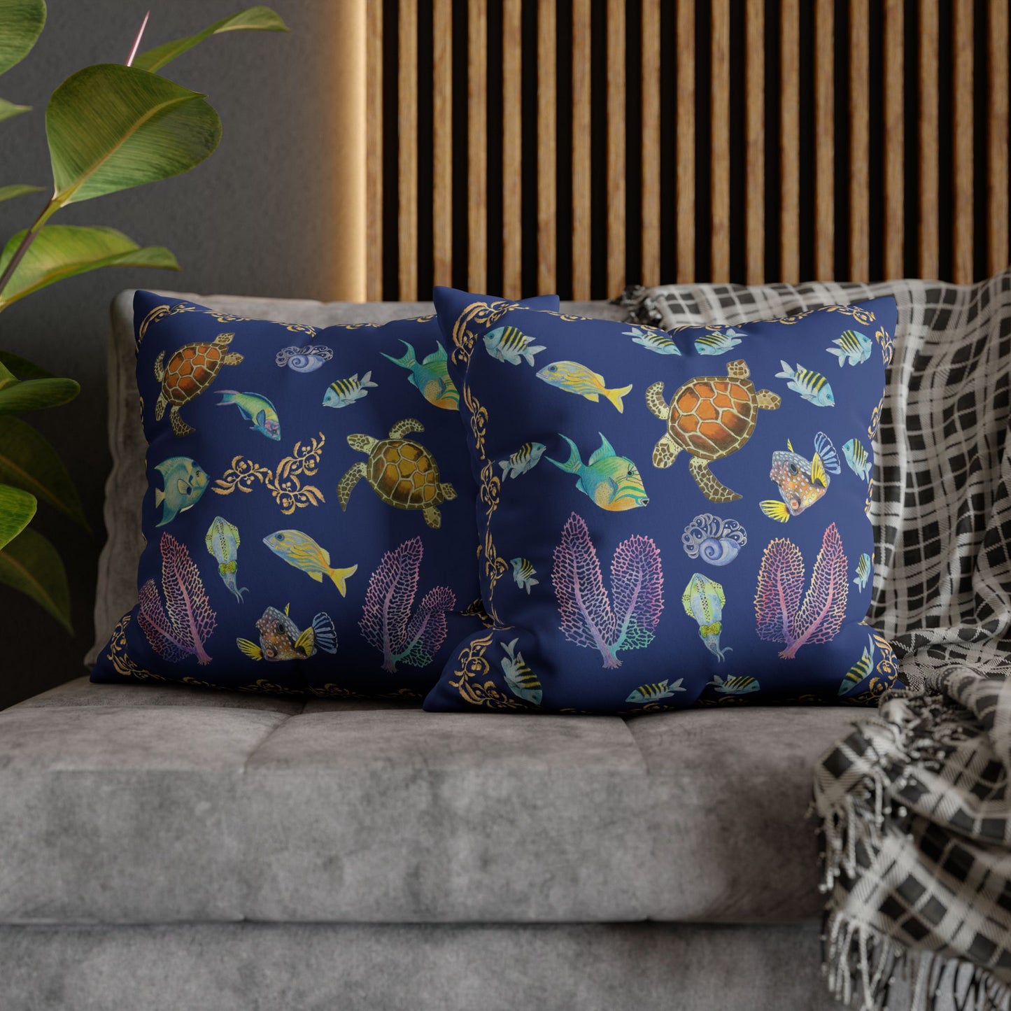 Sargasso Sea - Faux Suede Square Pillow Case - Dark Blue