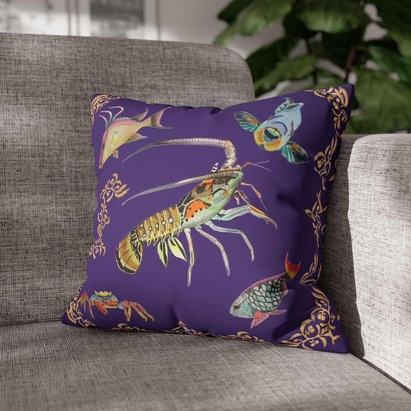 Sargasso Sea - Faux Suede Square Pillow Case - Deep Purple