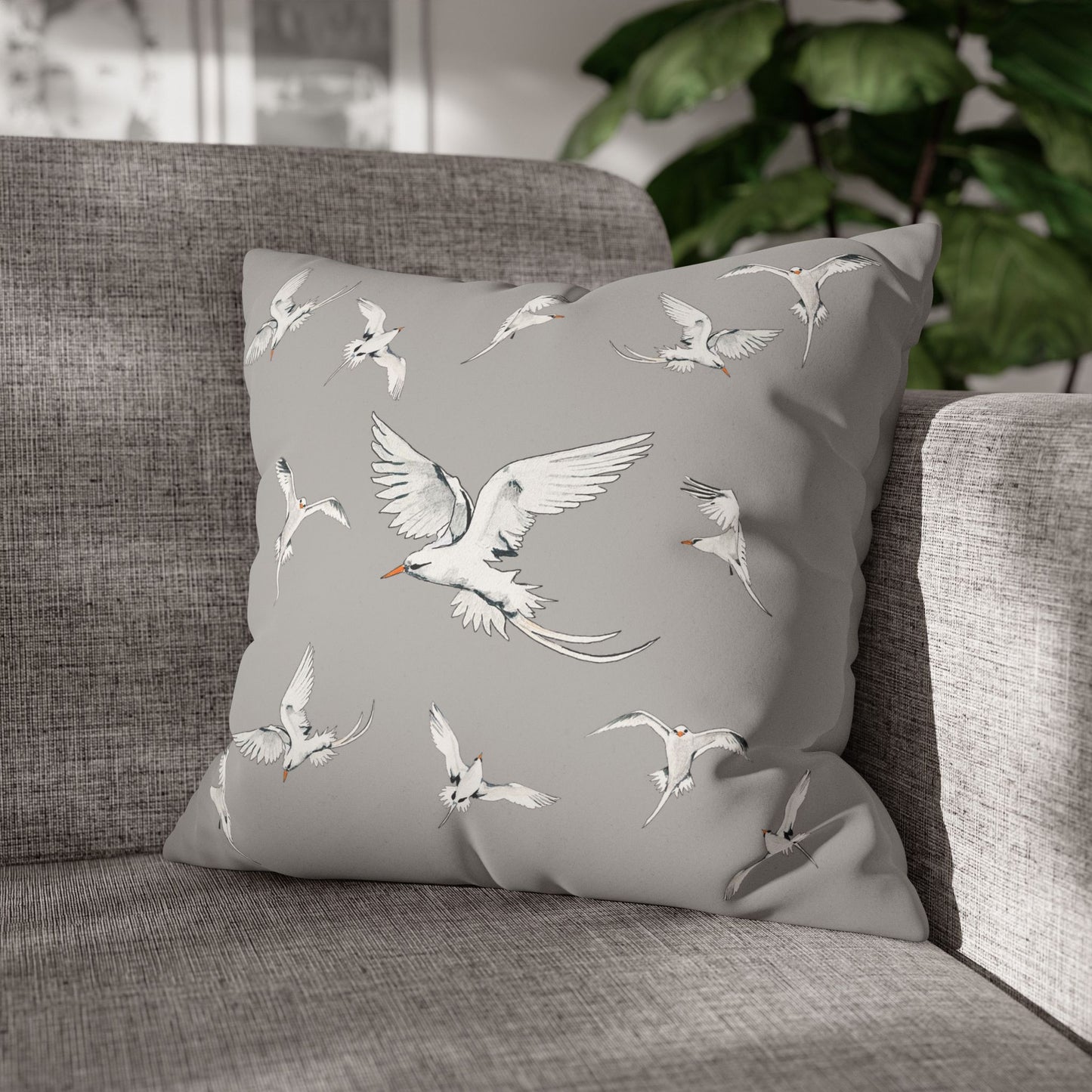 Longtails - Faux Suede Square Pillow Case - Light Grey