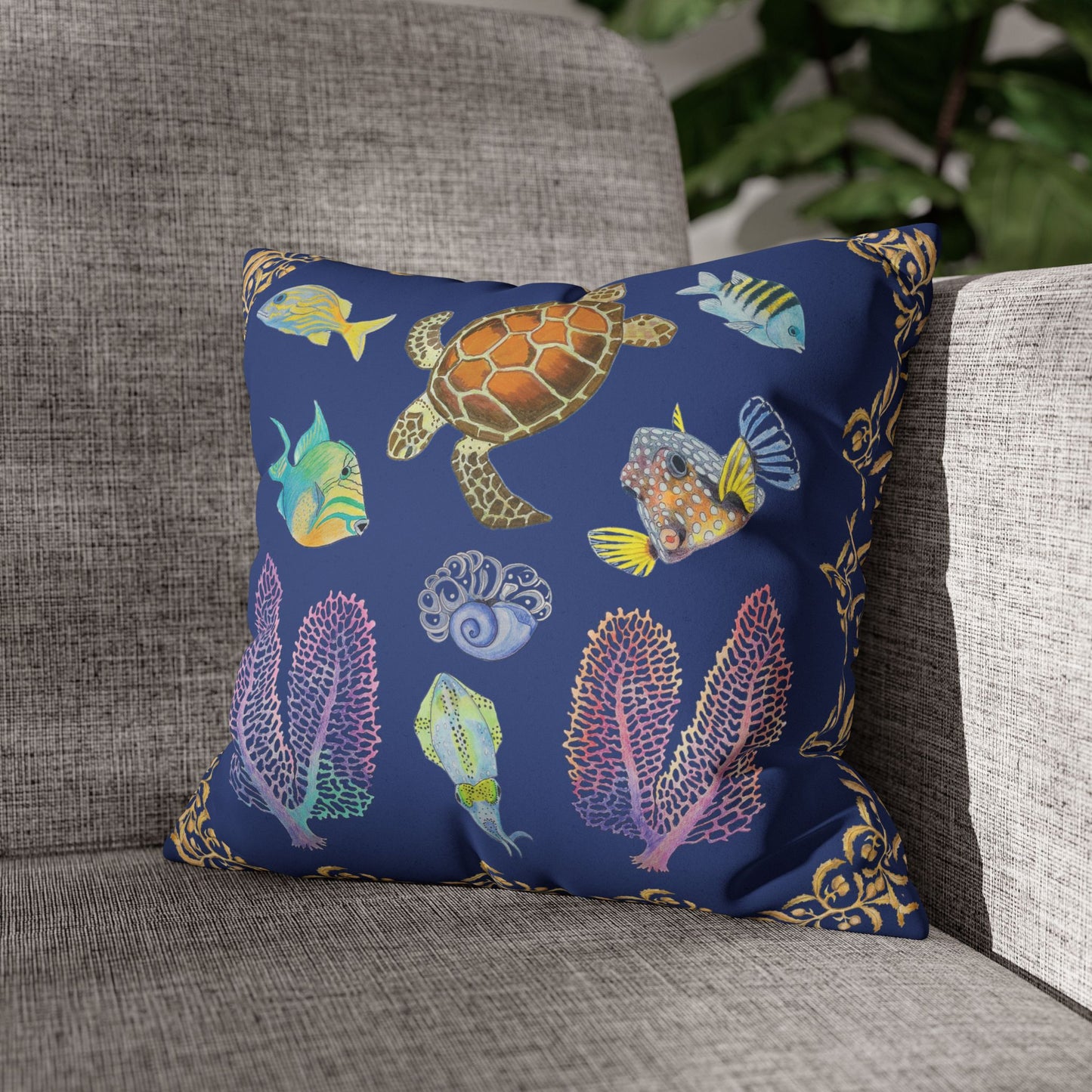 Sargasso Sea - Faux Suede Square Pillow Case - Dark Blue