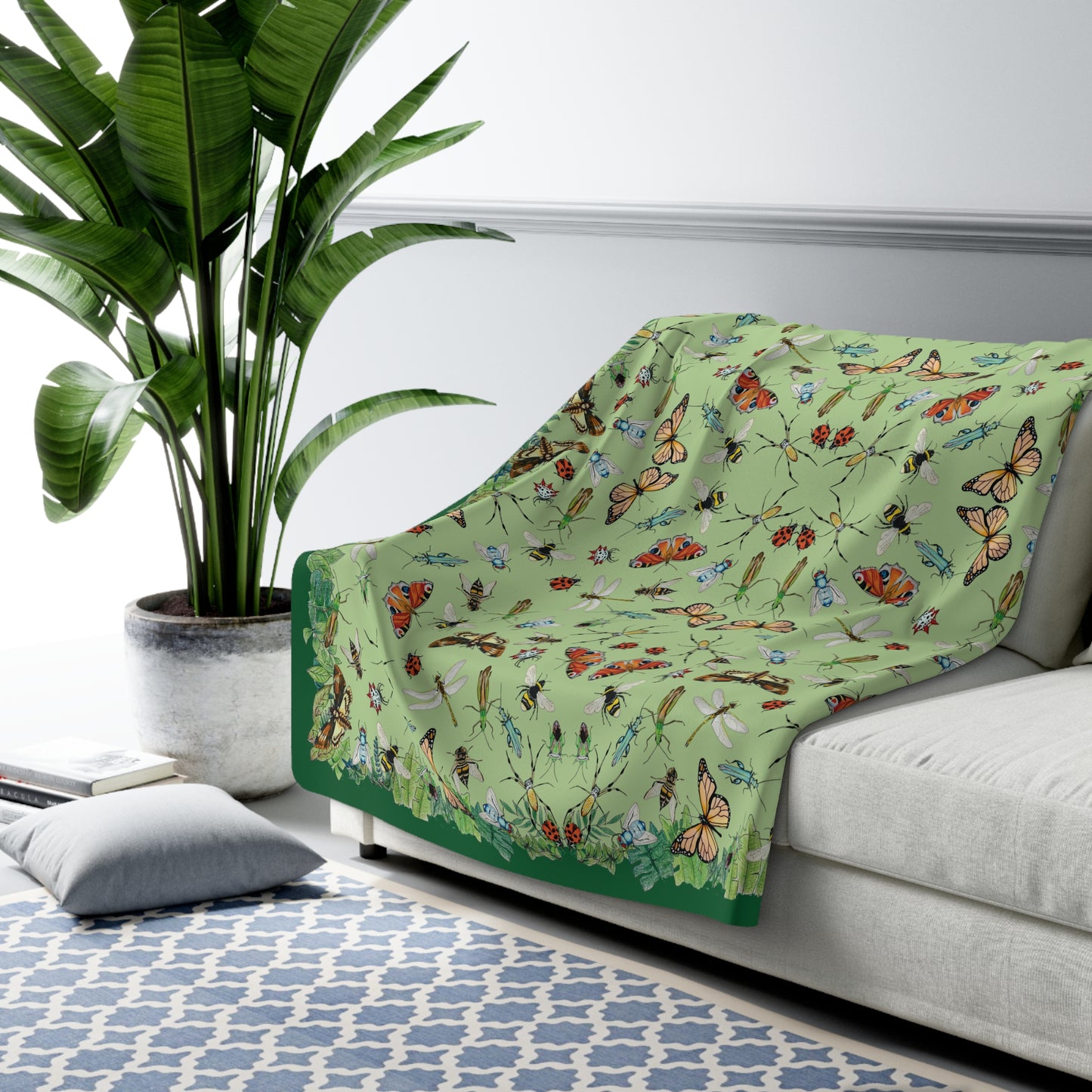 Garden Life - Sherpa Fleece Blanket - Light Green