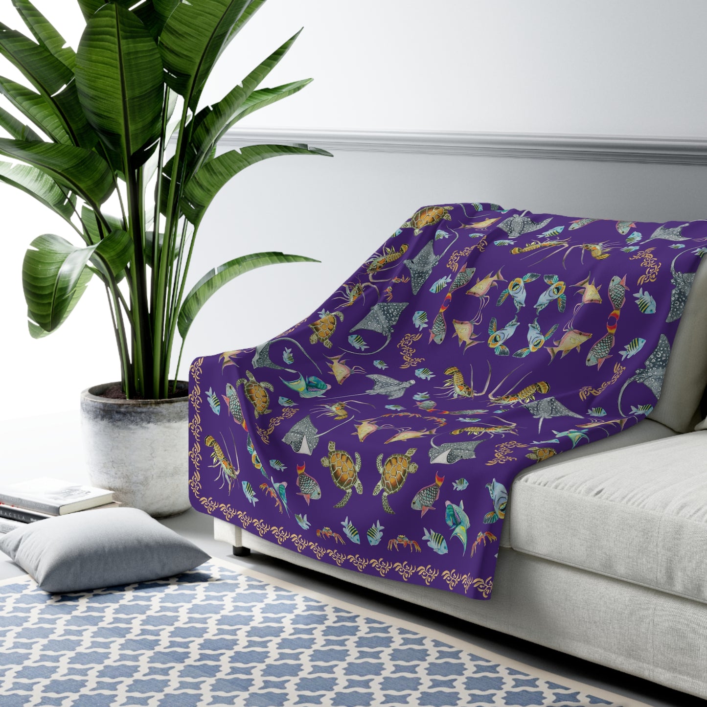 Sargasso Sea - Sherpa Fleece Blanket - Deep Purple