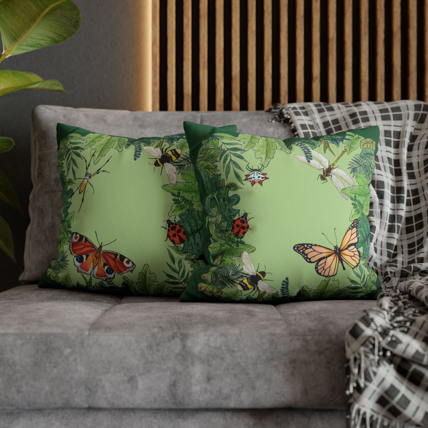 Garden Life - Faux Suede Square Pillow Case - Light Green