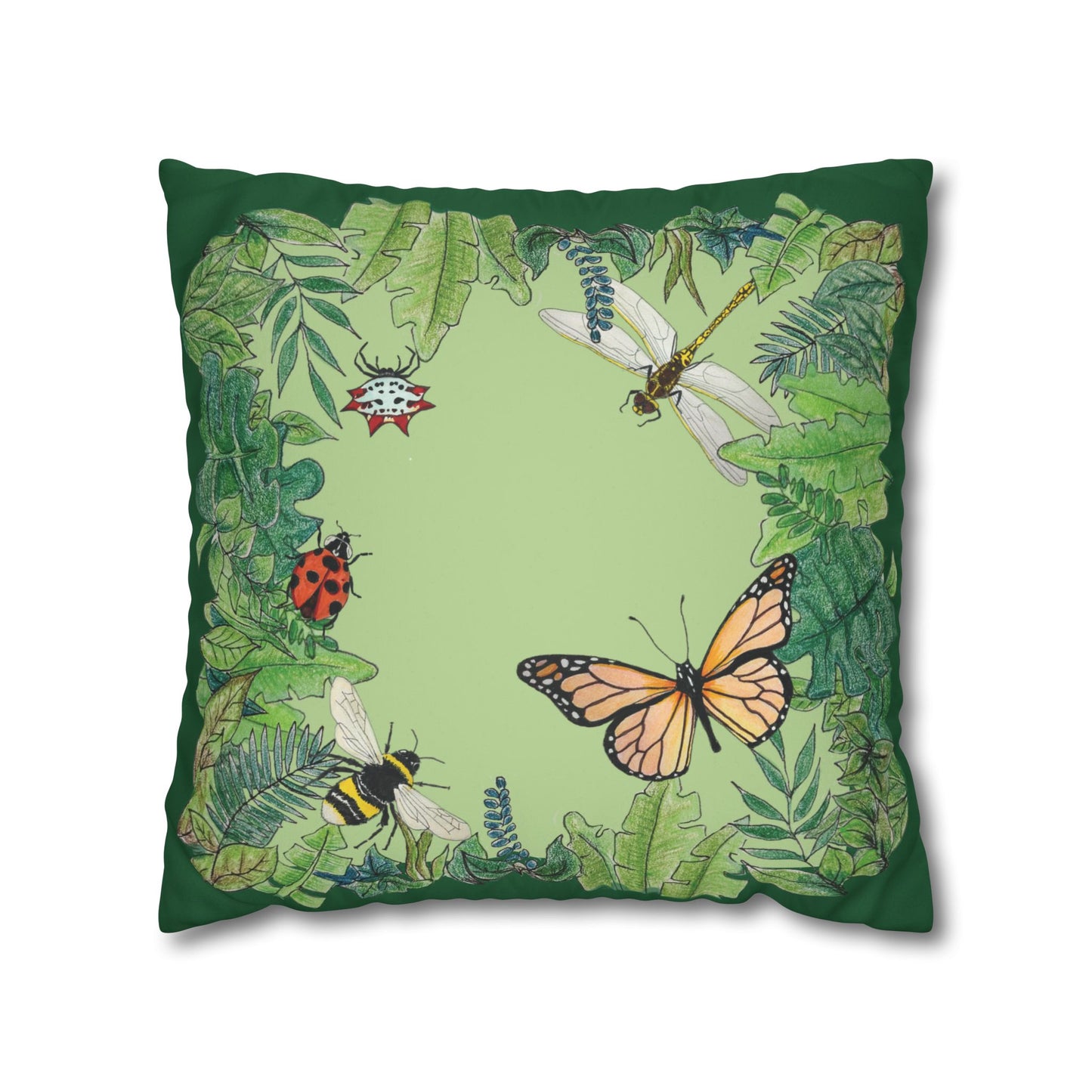 Garden Life - Faux Suede Square Pillow Case - Light Green