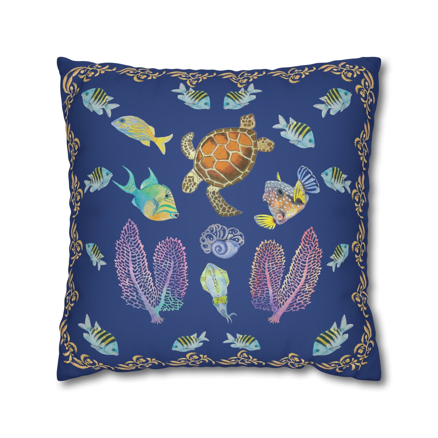 Sargasso Sea - Faux Suede Square Pillow Case - Dark Blue