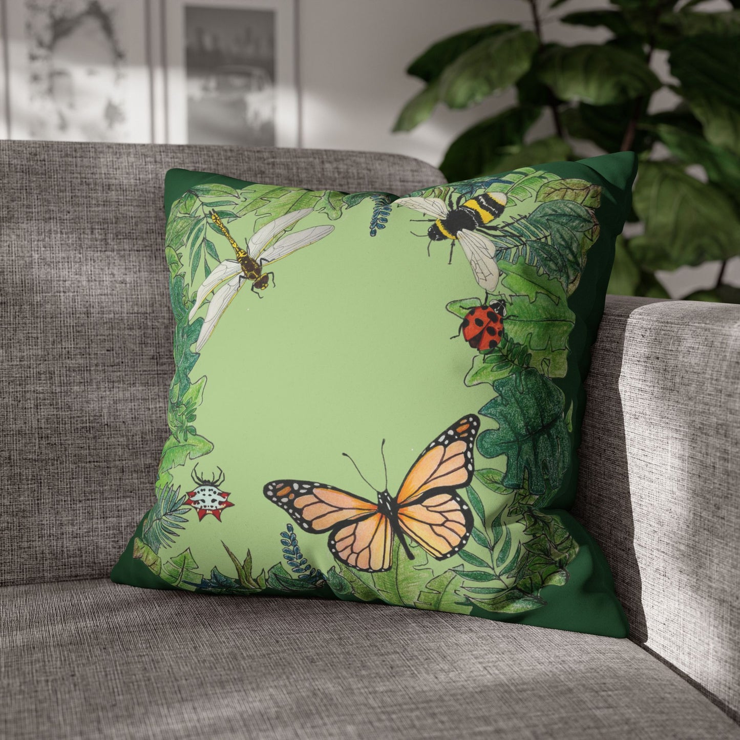 Garden Life - Faux Suede Square Pillow Case - Light Green