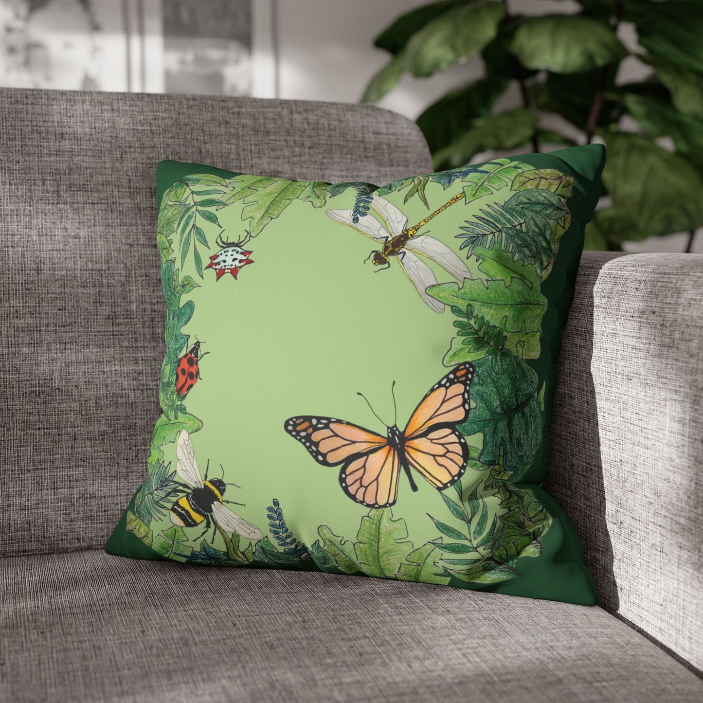 Garden Life - Faux Suede Square Pillow Case - Light Green
