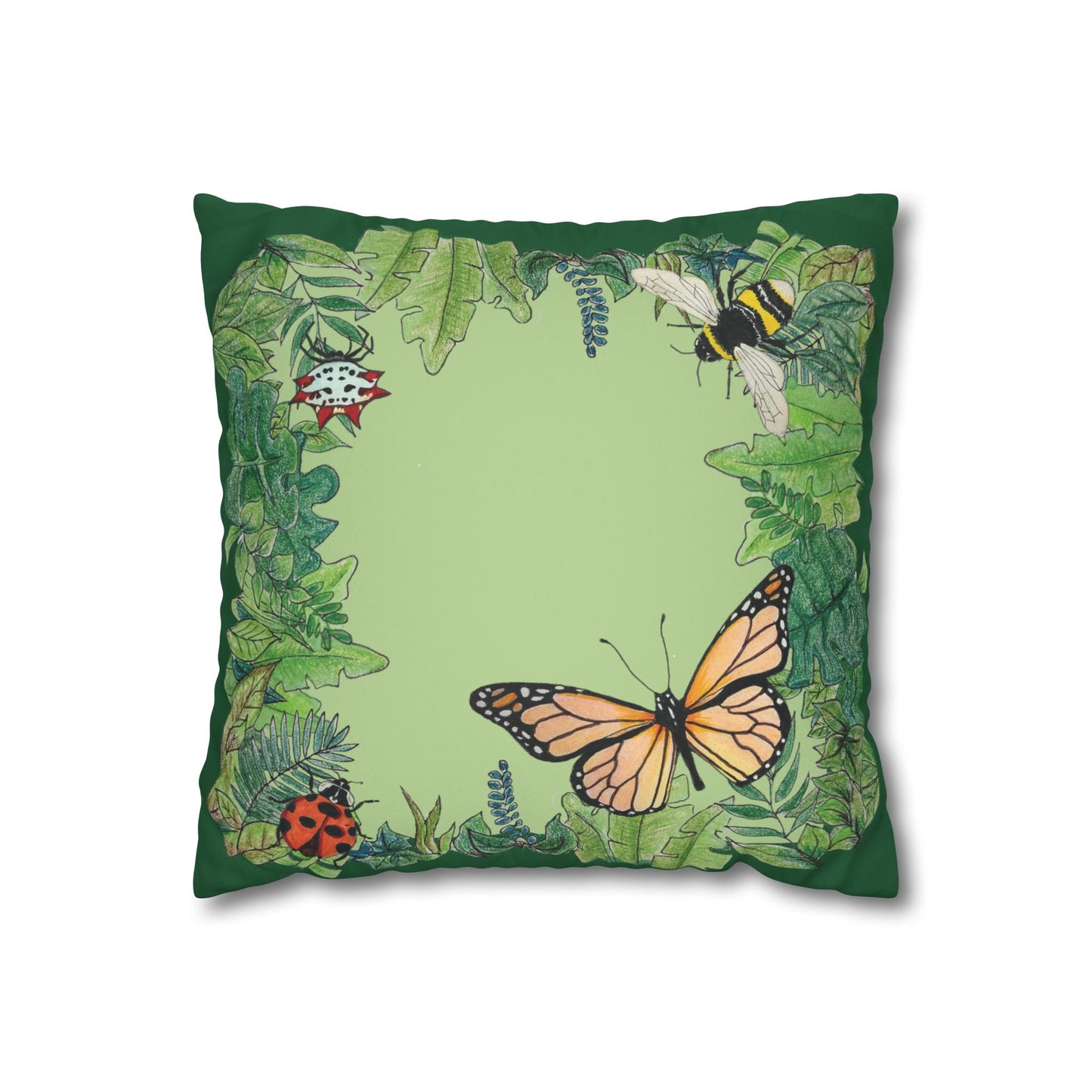 Garden Life - Faux Suede Square Pillow Case - Light Green