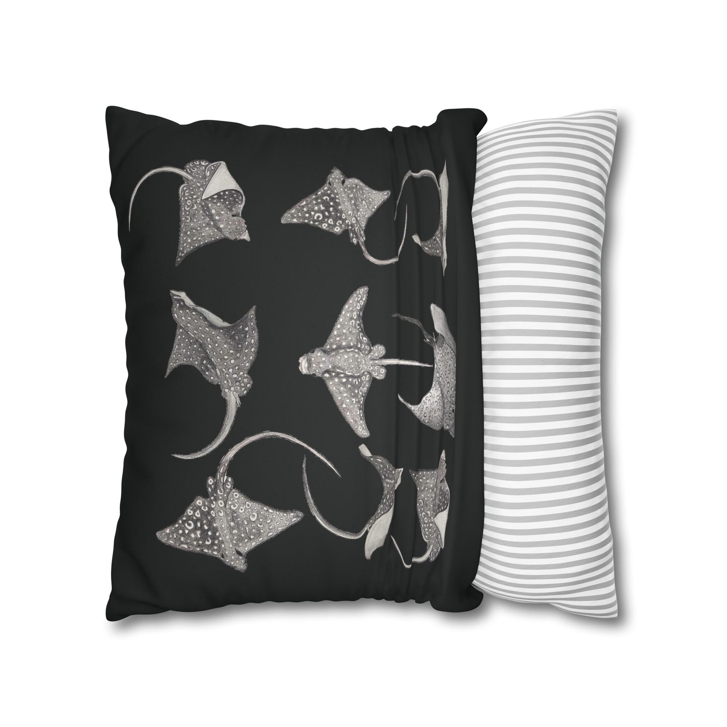 Eagle Ray - Faux Suede Square Pillow Case - Black
