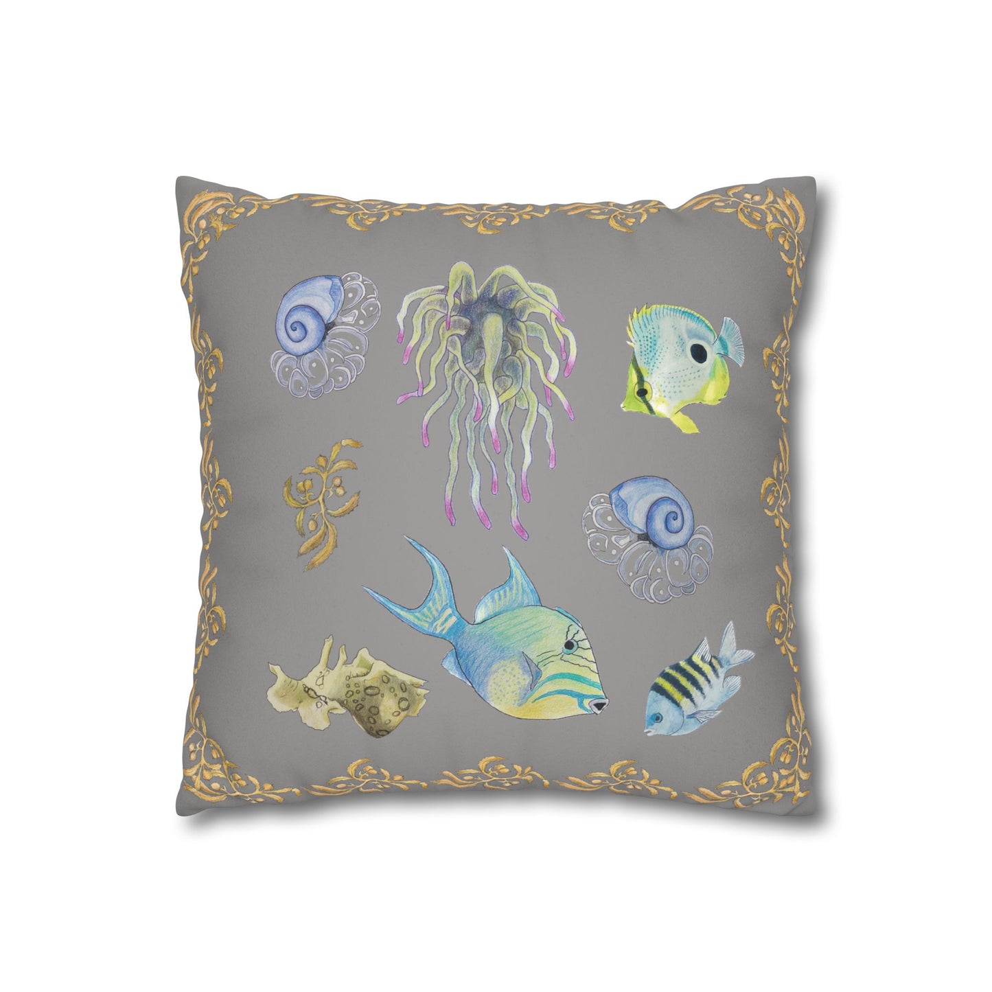 Sargasso Sea - Faux Suede Square Pillow Case - Grey