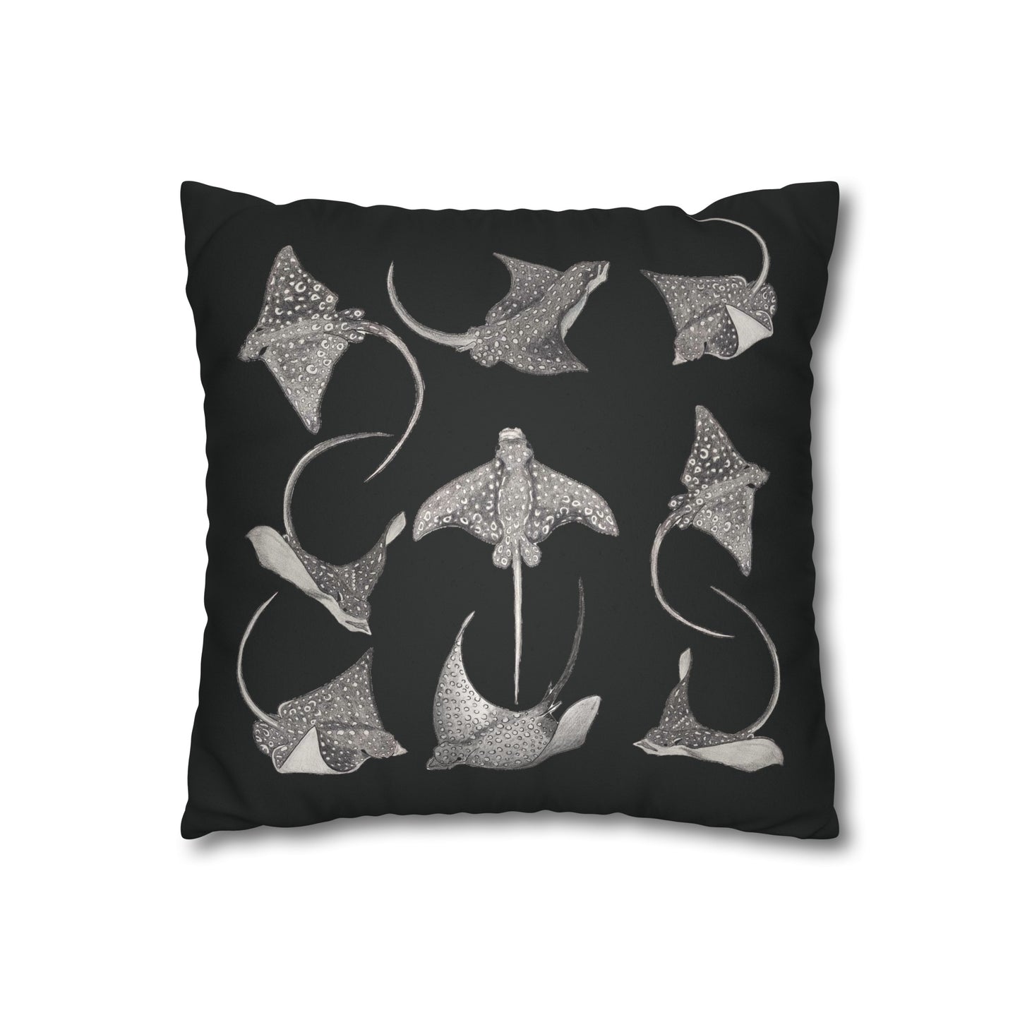 Eagle Ray - Faux Suede Square Pillow Case - Black