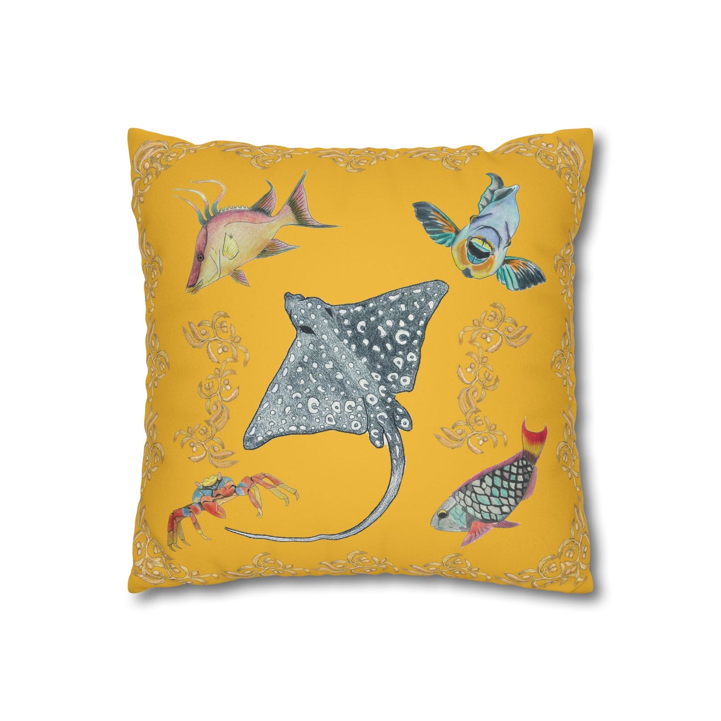 Sargasso Sea - Faux Suede Square Pillow Case - Mango