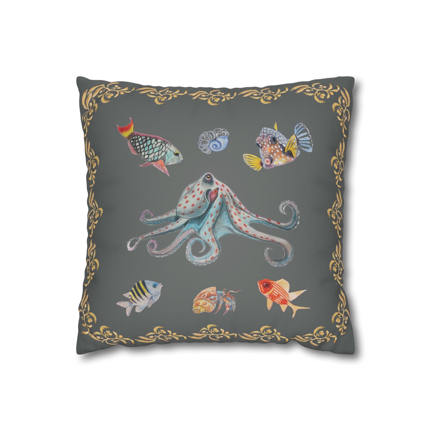 Sargasso Sea - Faux Suede Square Pillow Case - Dark Grey