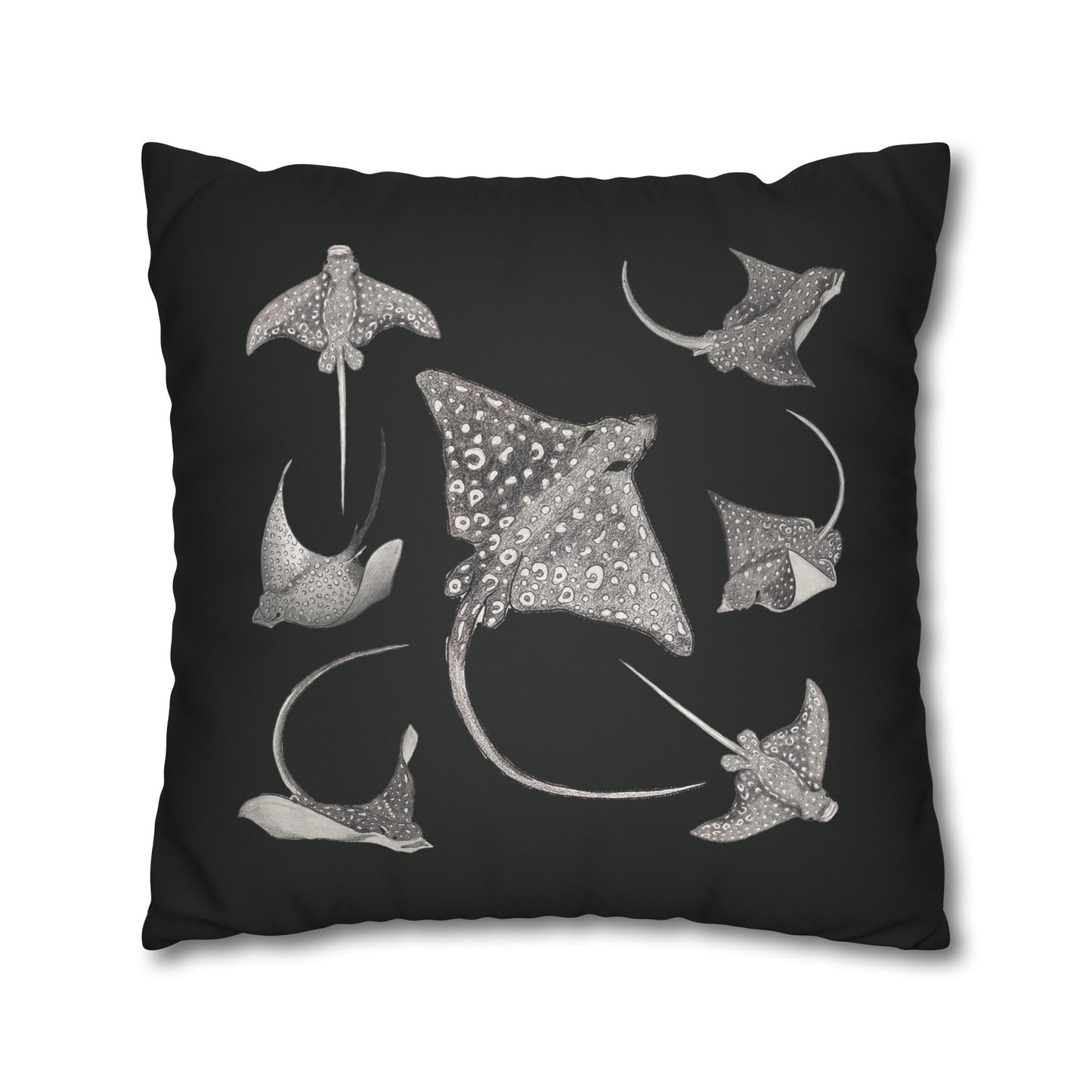 Eagle Ray - Faux Suede Square Pillow Case - Black