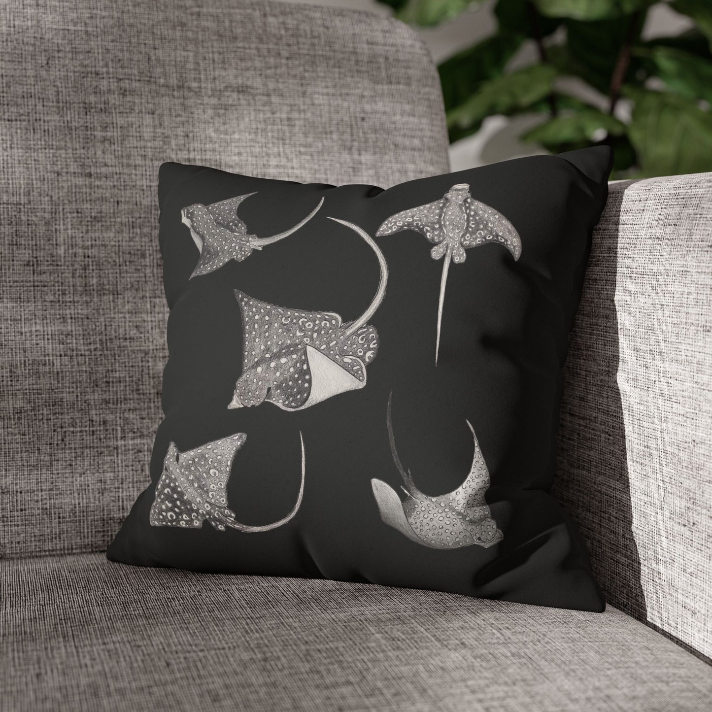 Eagle Ray - Faux Suede Square Pillow Case - Black