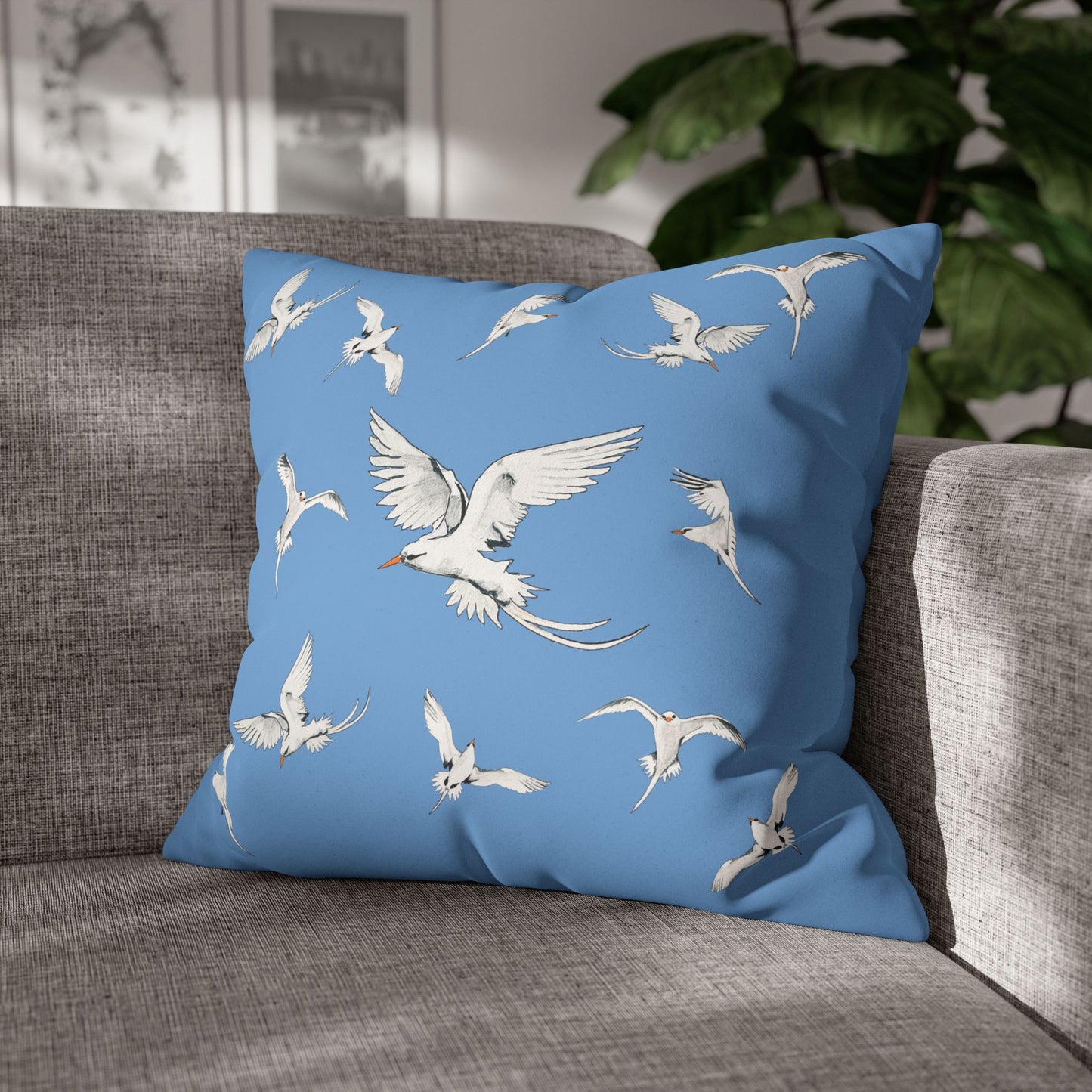 Longtails - Faux Suede Square Pillow Case - Light Blue