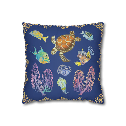 Sargasso Sea - Faux Suede Square Pillow Case - Dark Blue