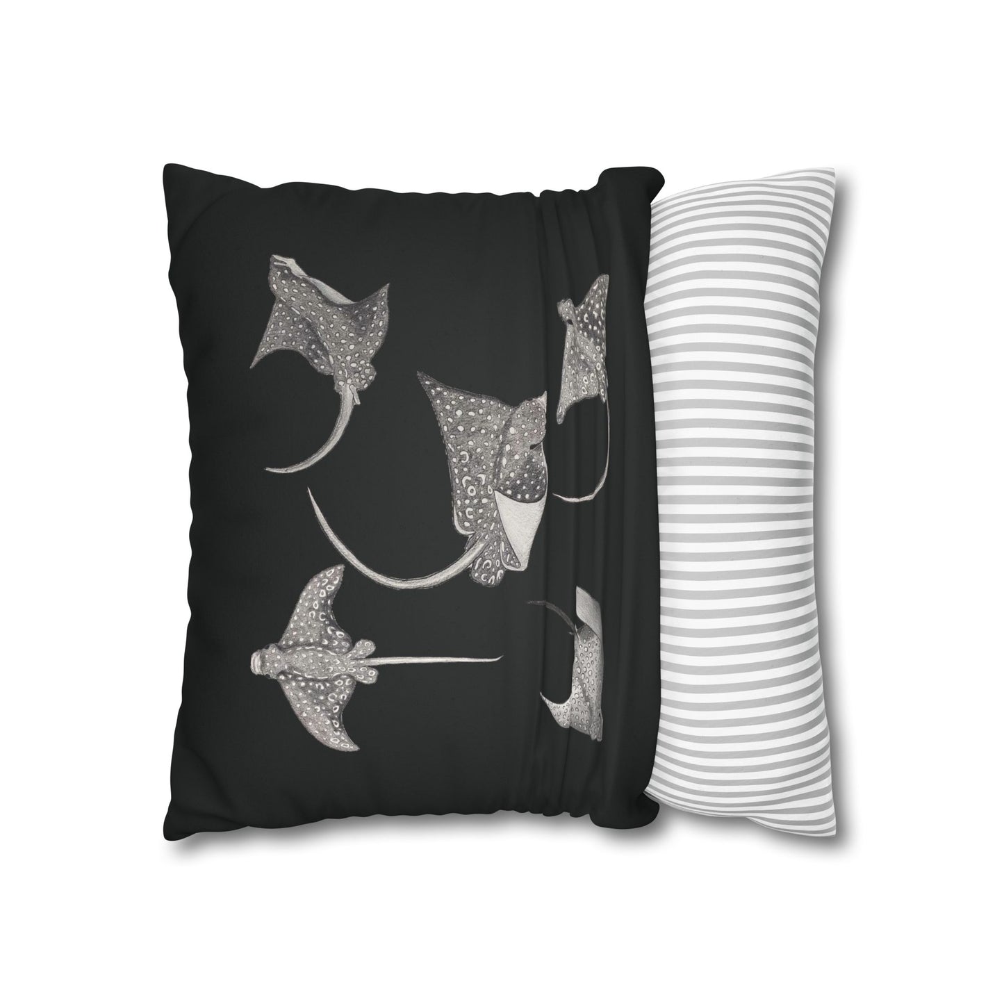 Eagle Ray - Faux Suede Square Pillow Case - Black