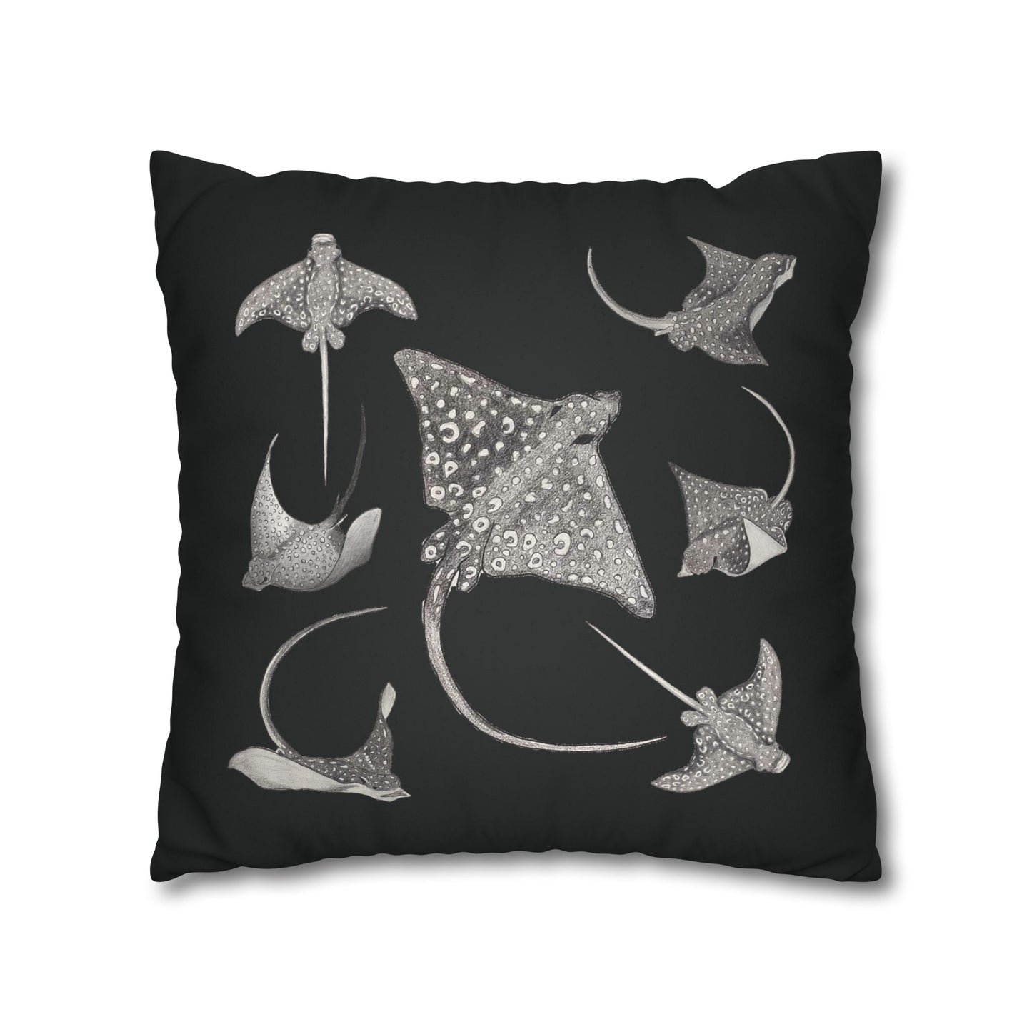 Eagle Ray - Faux Suede Square Pillow Case - Black