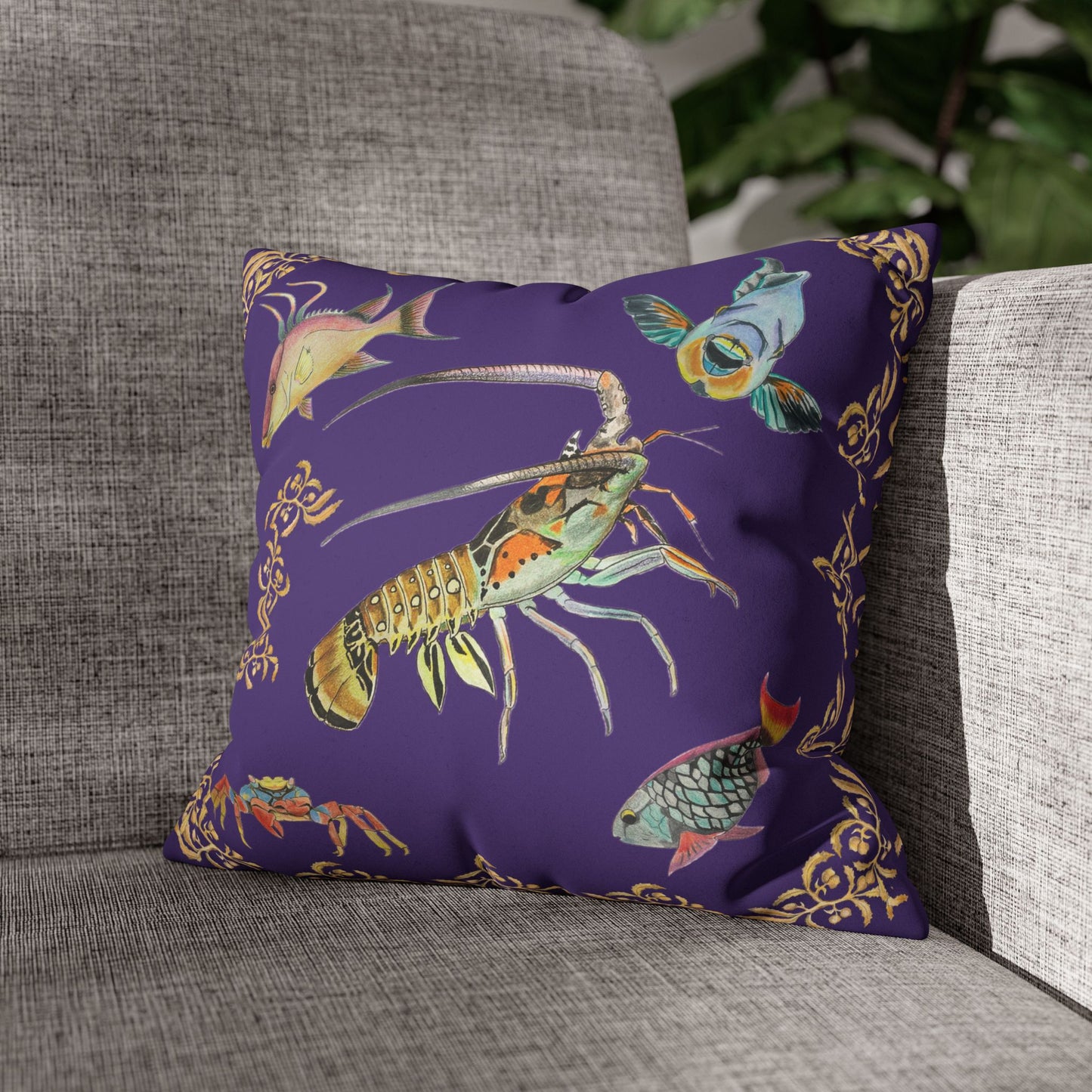 Sargasso Sea - Faux Suede Square Pillow Case - Deep Purple