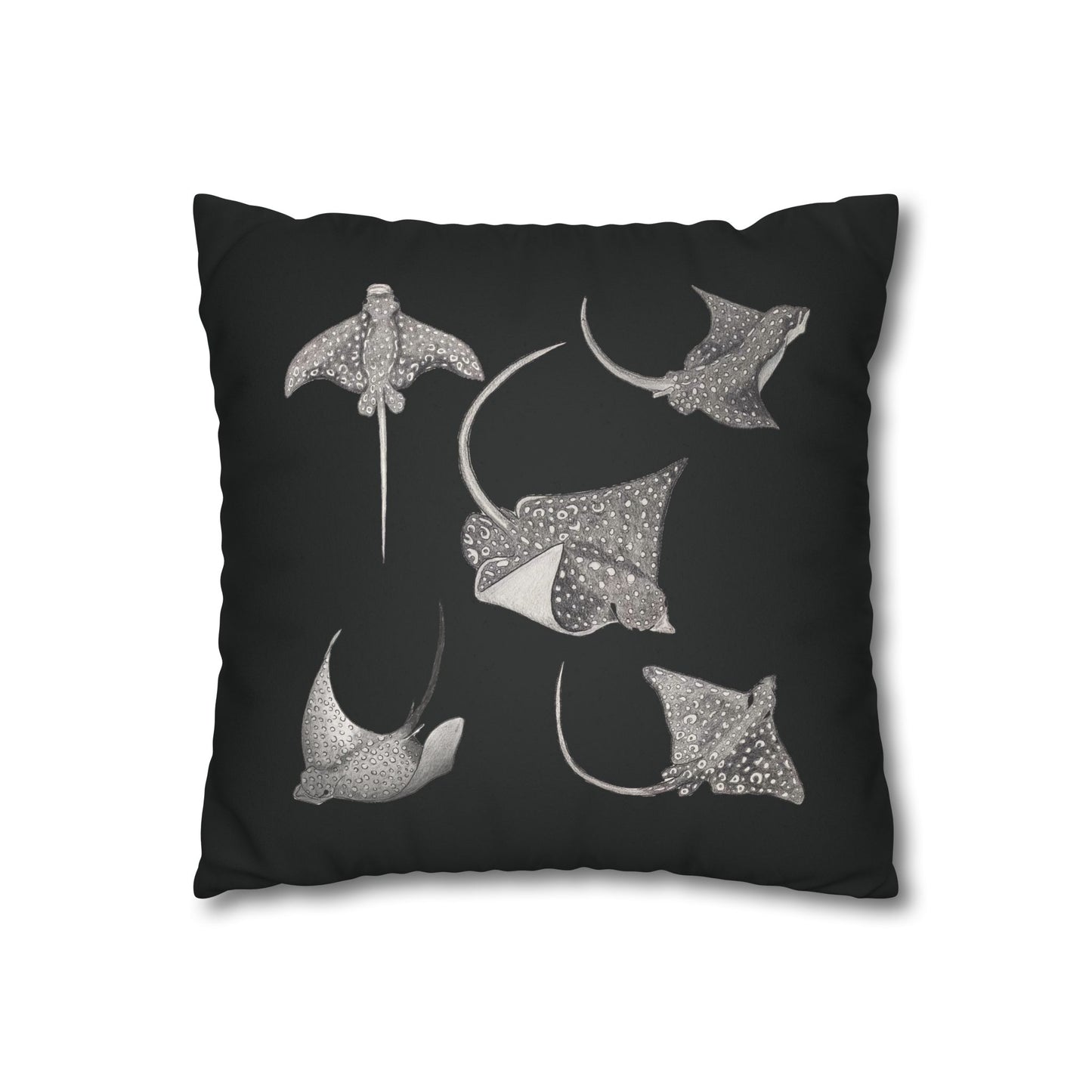 Eagle Ray - Faux Suede Square Pillow Case - Black