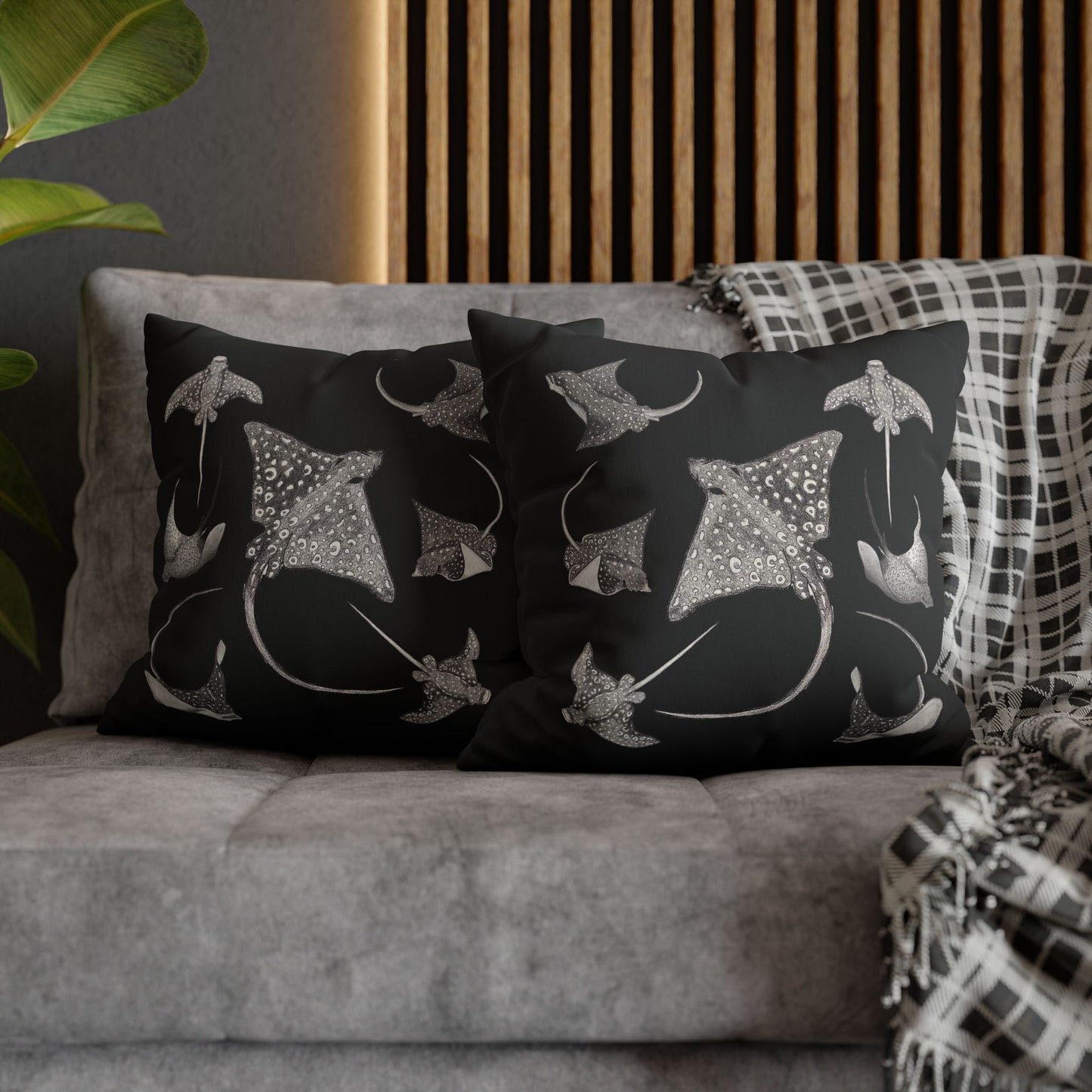 Eagle Ray - Faux Suede Square Pillow Case - Black