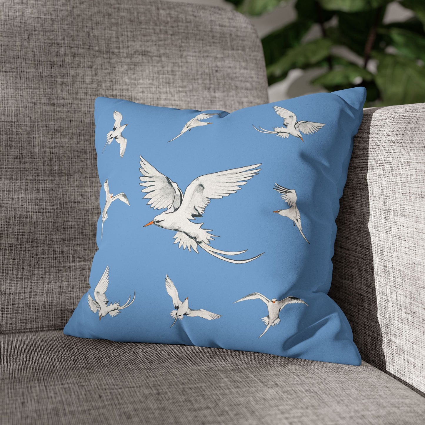 Longtails - Faux Suede Square Pillow Case - Light Blue