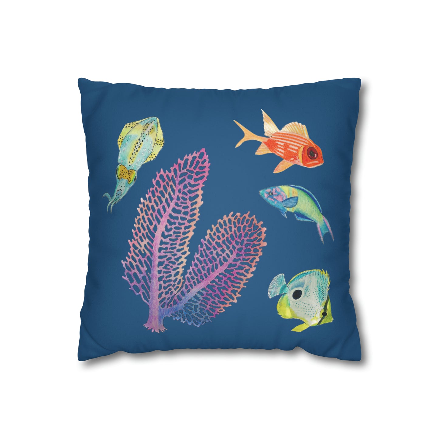 Sargasso Sea - Faux Suede Square Pillow Case - Pacific Blue