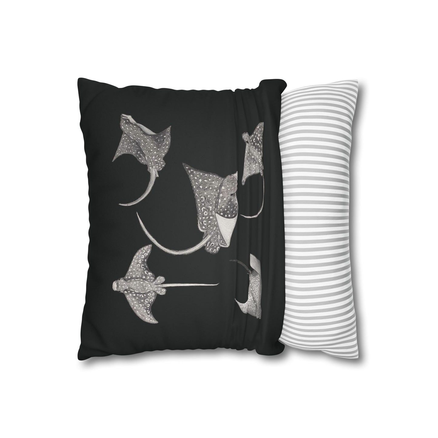 Eagle Ray - Faux Suede Square Pillow Case - Black