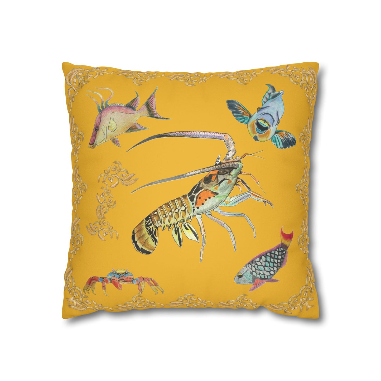 Sargasso Sea - Faux Suede Square Pillow Case - Mango