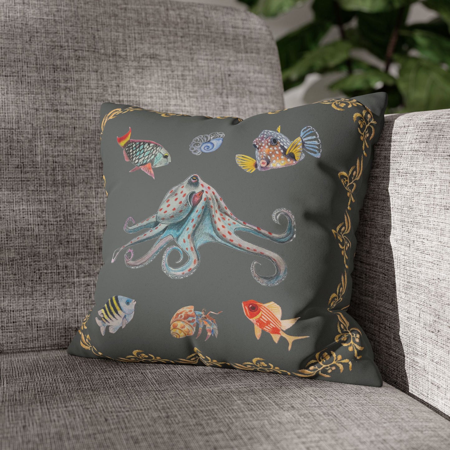 Sargasso Sea - Faux Suede Square Pillow Case - Dark Grey